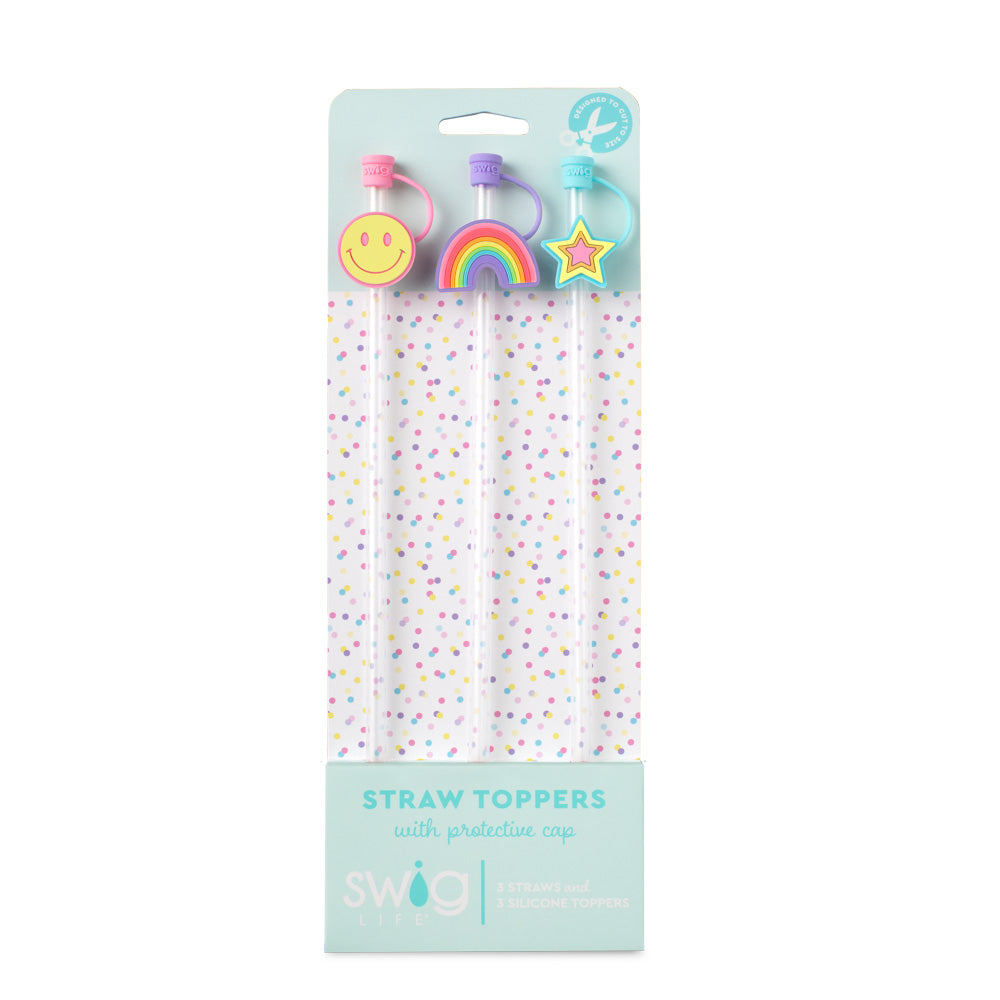 Oh Happy Day Silicone Straw Topper Set - Fun & Reusable Drink Decorations for Parties, Smoothies, and Kids' Cups