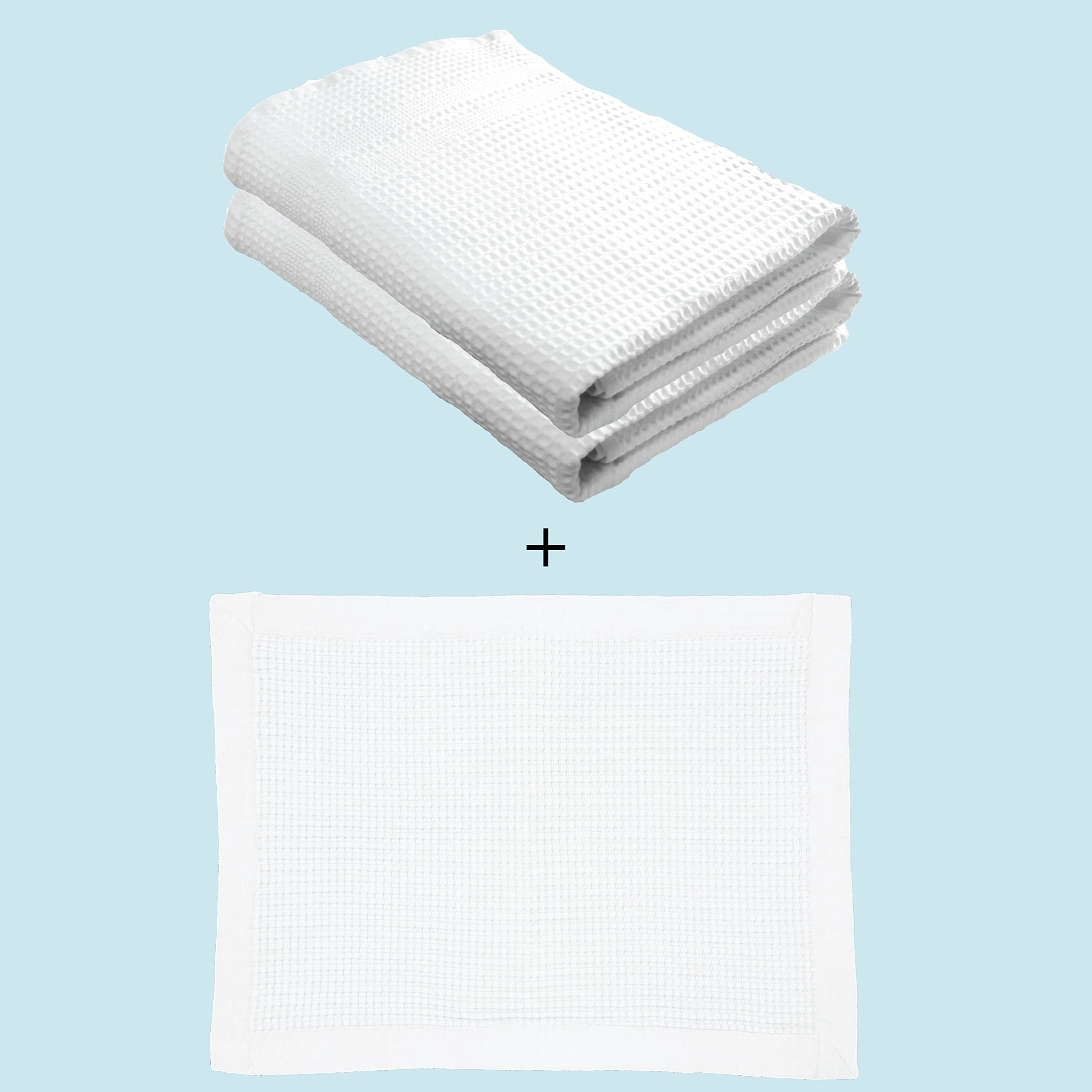 Premium GILDEN TREE 2-Piece Bath Towel Set with Waffle Bath Mat - Super Soft & Absorbent White Cotton Towels for Spa, Bathroom & Guest Use