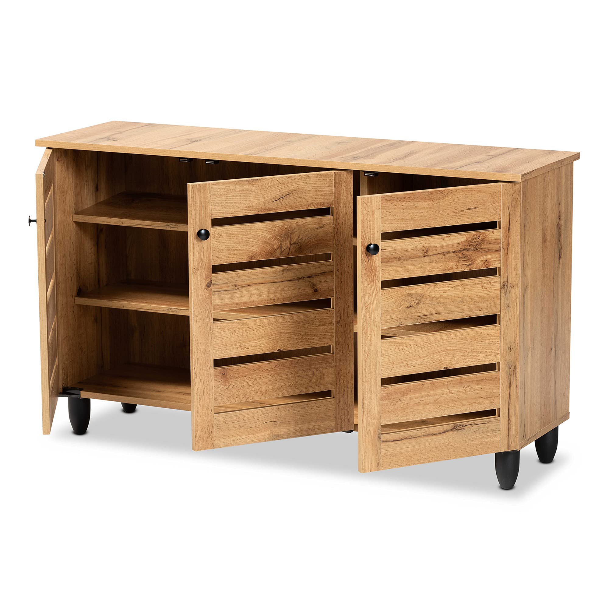 Baxton Studio Gisela Modern 3-Door Shoe Storage Cabinet - Solid Oak Wood with Brown Finish | Perfect for Entryway, Closet & Bedroom Organization