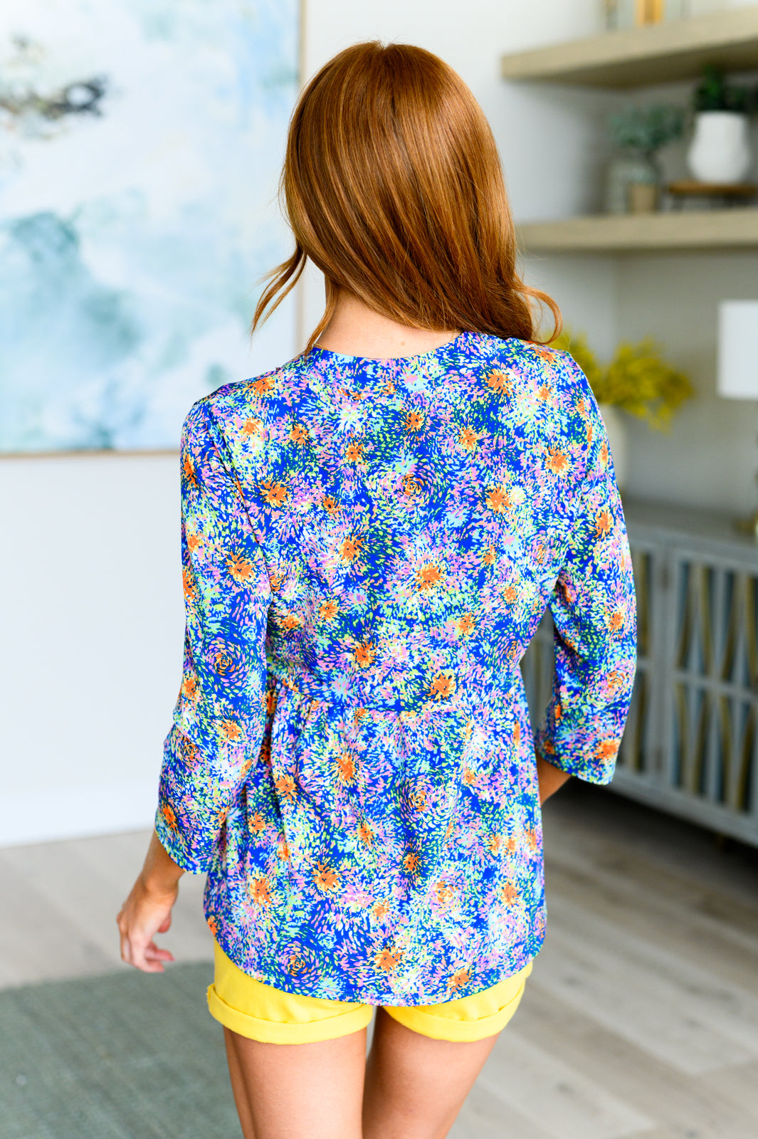 Lizzy Babydoll Top in Royal Multi Fireworks - Stylish Women's Fashion Blouse for Parties, Date Nights & Special Occasions