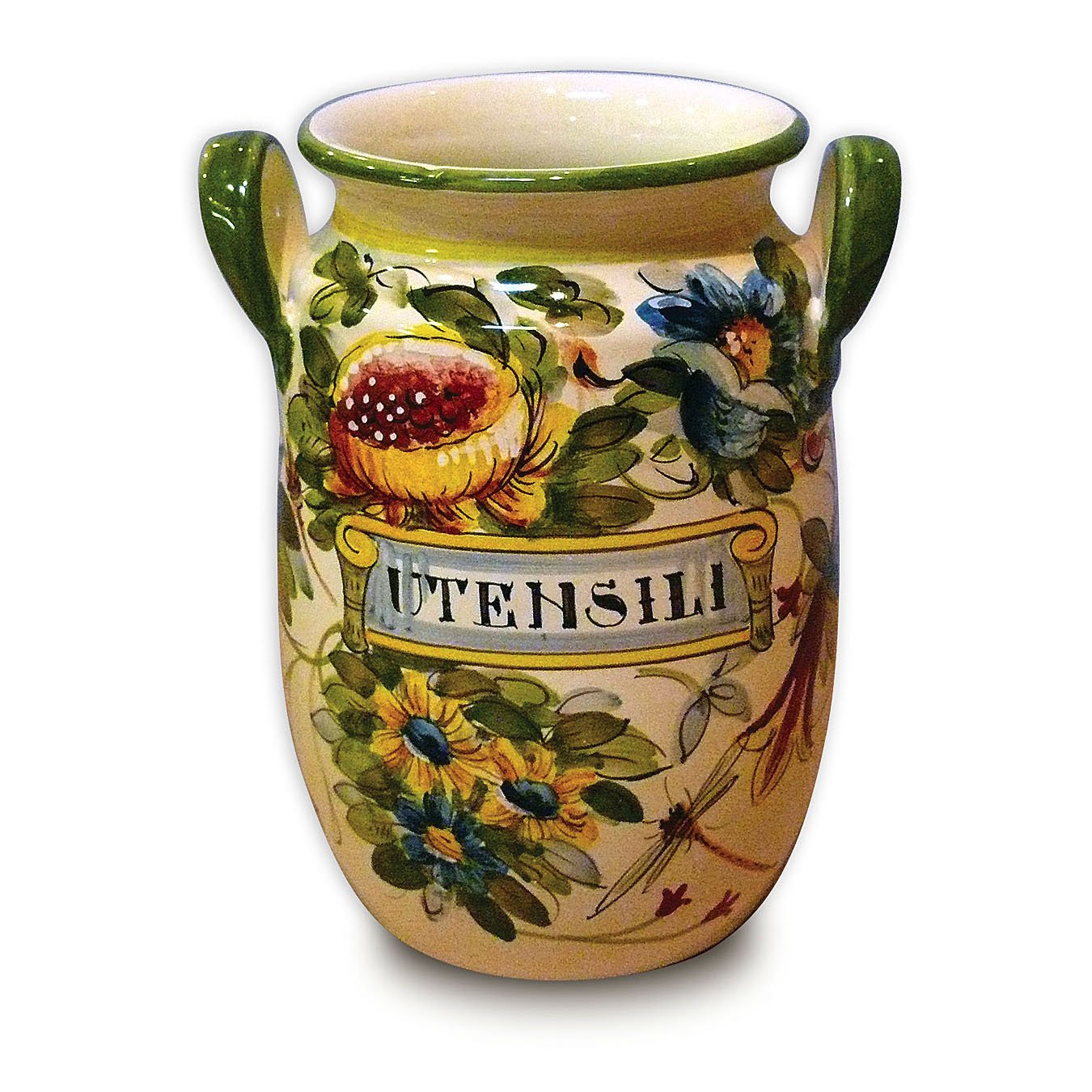 Hand-Painted Toscana Floral Ceramic Utensil Holder from Italy - Perfect for Kitchen Organization & Tuscan-Style Home Decor