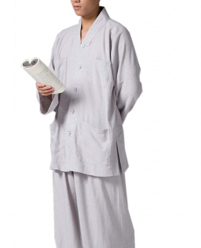Vintage Buddhist Monk Suits - Traditional Gray V-Neck Religion Outfits for Men | Meditation, Ceremonies & Spiritual Gatherings