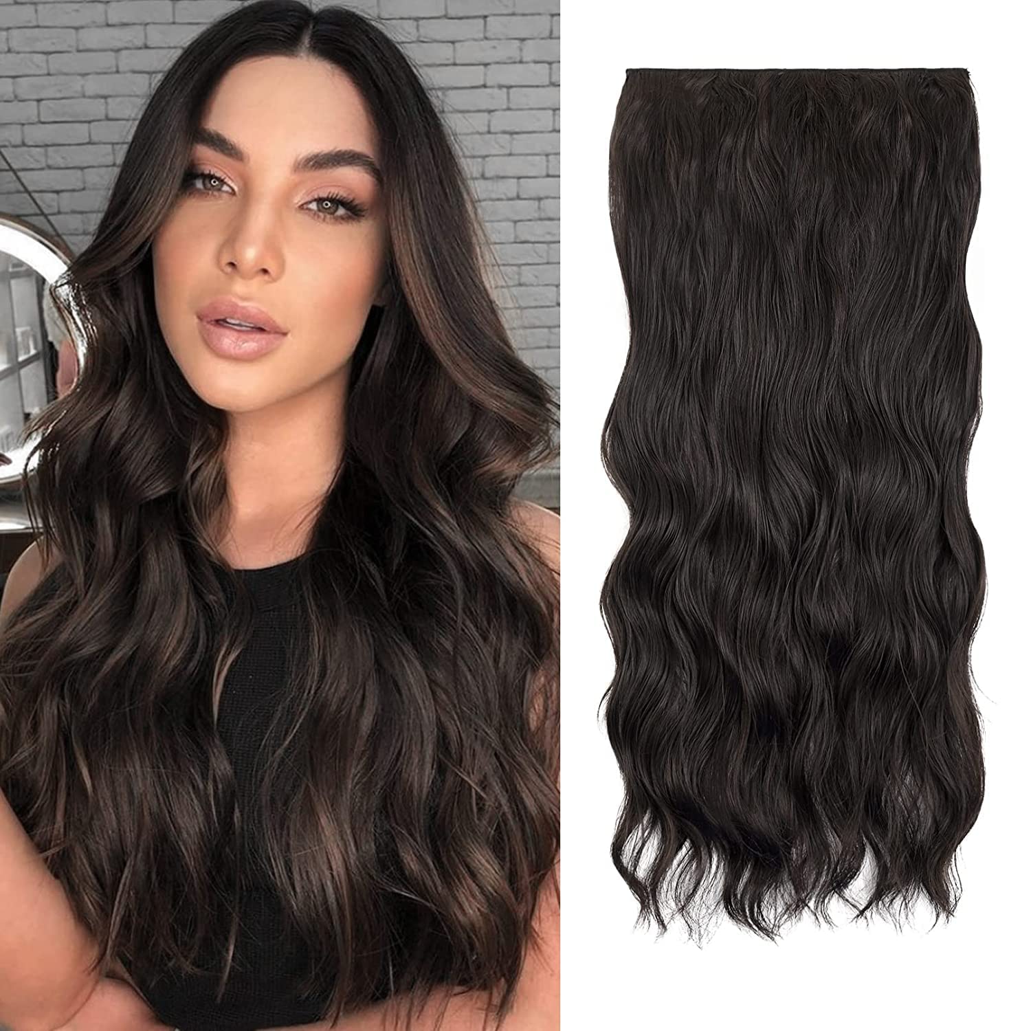 AHS Synthetic Clip-In Hair Extensions for Women & Girls - 24 Inches, 5 Clips, Brown | Perfect for Parties, Weddings & Daily Styling