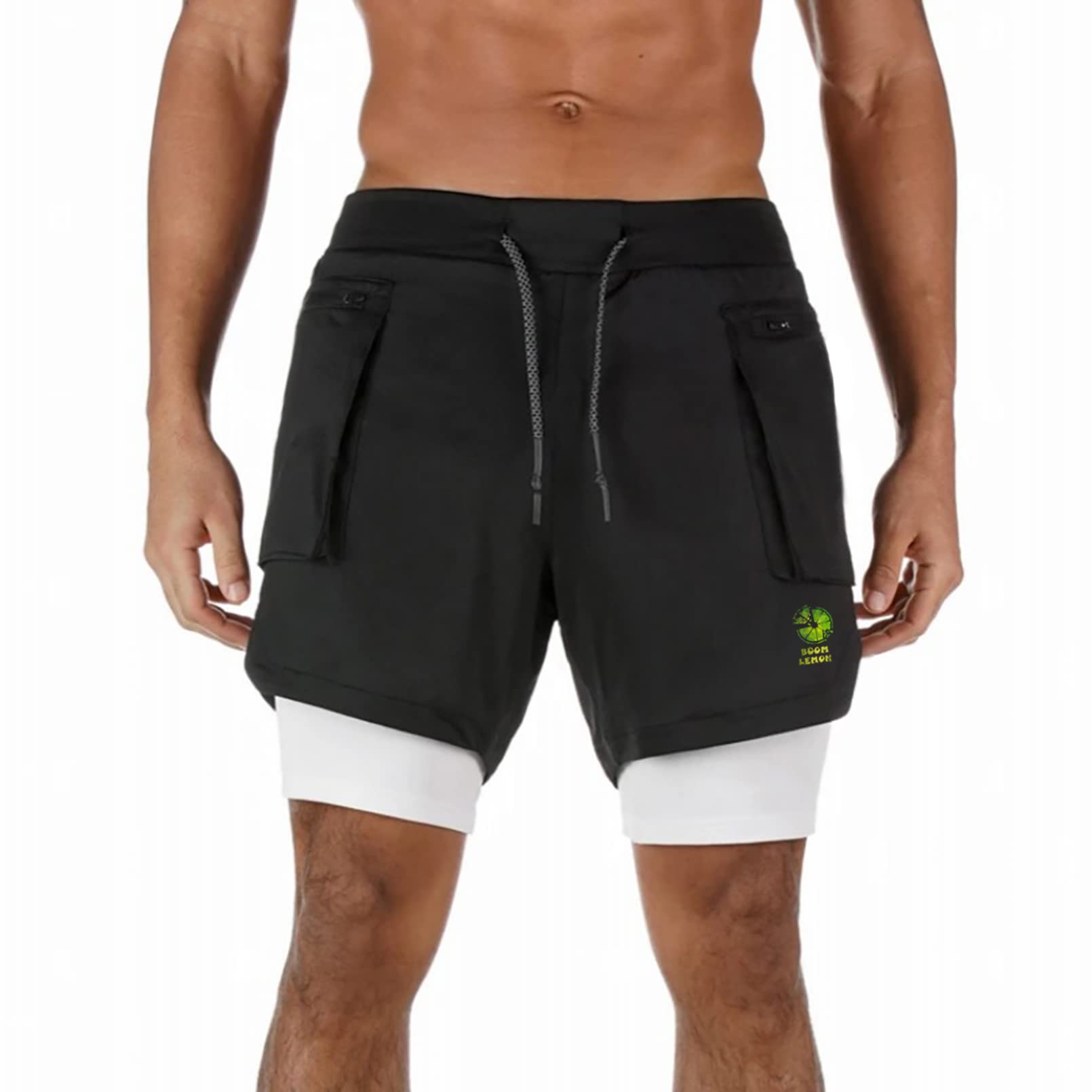 BOOMLEMON Men's 2-in-1 Running Shorts with Compression Liner - Quick Dry Gym Workout Shorts with Zipper Pocket - Perfect for Jogging, Training & Outdoor Activities