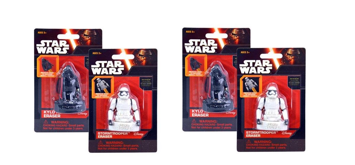 Star Wars Episode 7 Kylo Ren & Stormtrooper Molded Erasers Bundle - 2 Each Style (4 Total) - Perfect for School, Office & Collectors