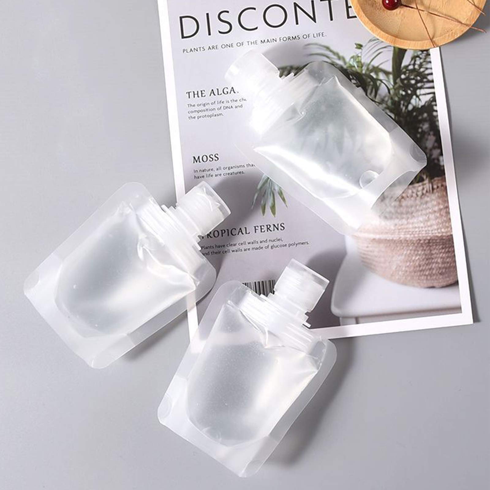 Travel Liquid Bag - Foldable Soft Makeup Bag for Toiletries, Portable & Disposable Transparent Bottles (50ML) for Facial Cleanser, Shampoo, Shower Gel Samples | Perfect for Air Travel, Gym & Weekend Getaways