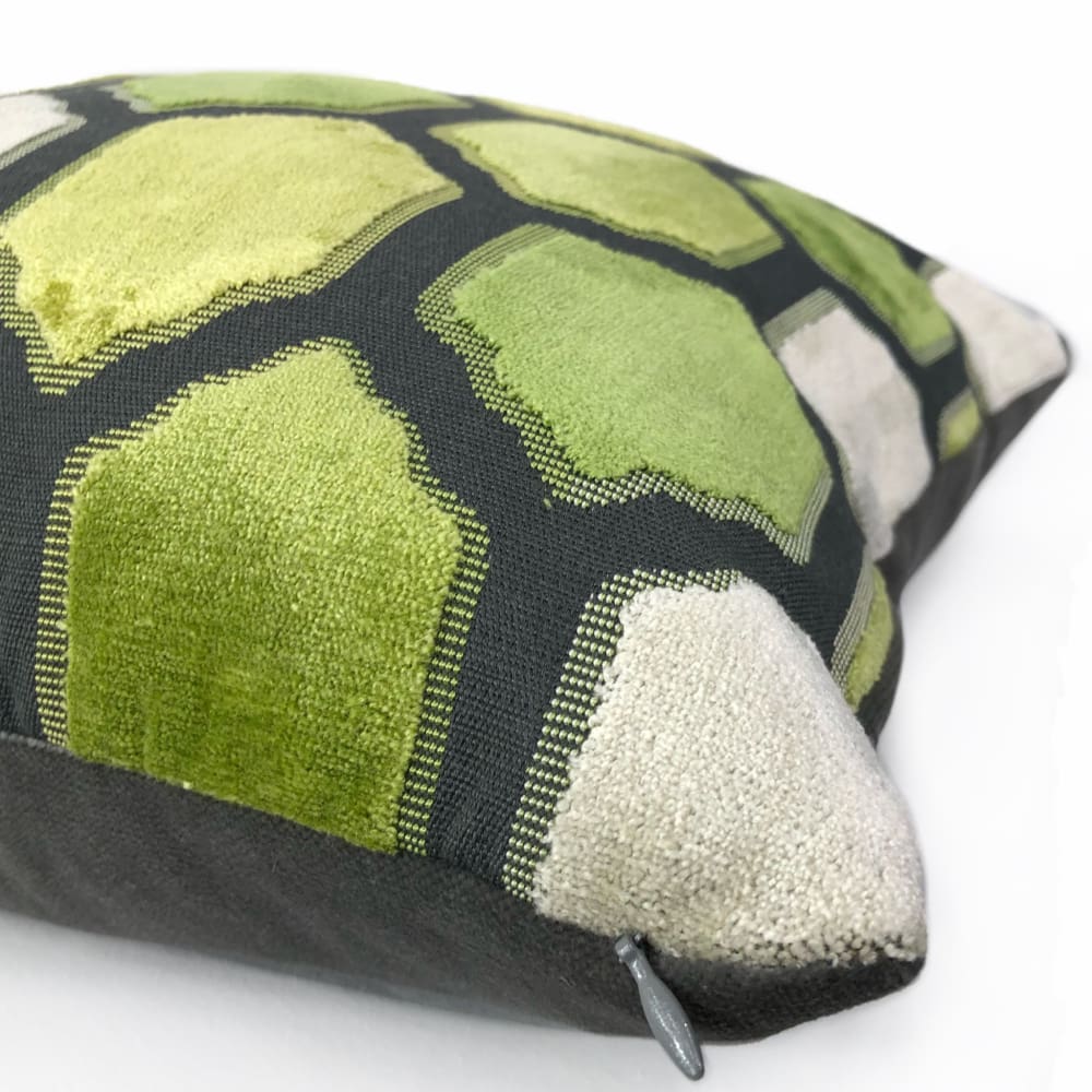 Dorsey Green & Gray Geometric Tile Velvet Pillow Cover - Soft Decorative Throw Pillow Case for Sofa, Bed, Couch - Home Decor & Living Room Accent
