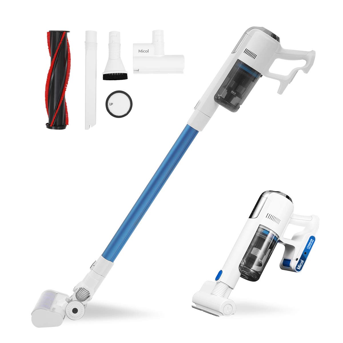 Micol Cordless Vacuum Cleaner - Powerful 15000PA Suction, Lightweight Handheld Vacuum for Hard Floors, Carpets & Pet Hair, Rechargeable & Portable - Perfect for Home, Car, Stairs & Furniture Cleaning (Blue)
