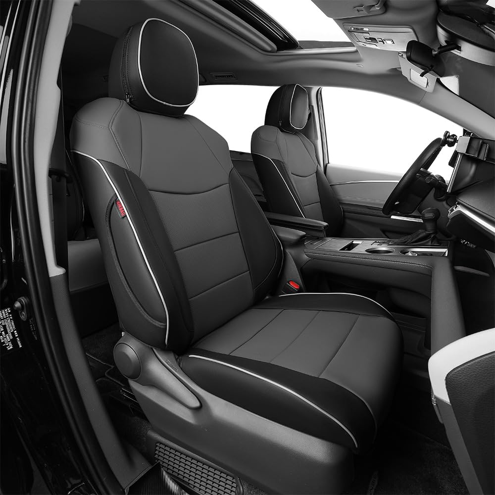 EKR Custom Fit Leather Seat Covers for 2021-2025 Toyota Sienna LE XLE 8 Seater | 2nd Row 4/2/4 Split | 3 Row Full Set | Black & Gray | Perfect for Family Road Trips & Daily Commute