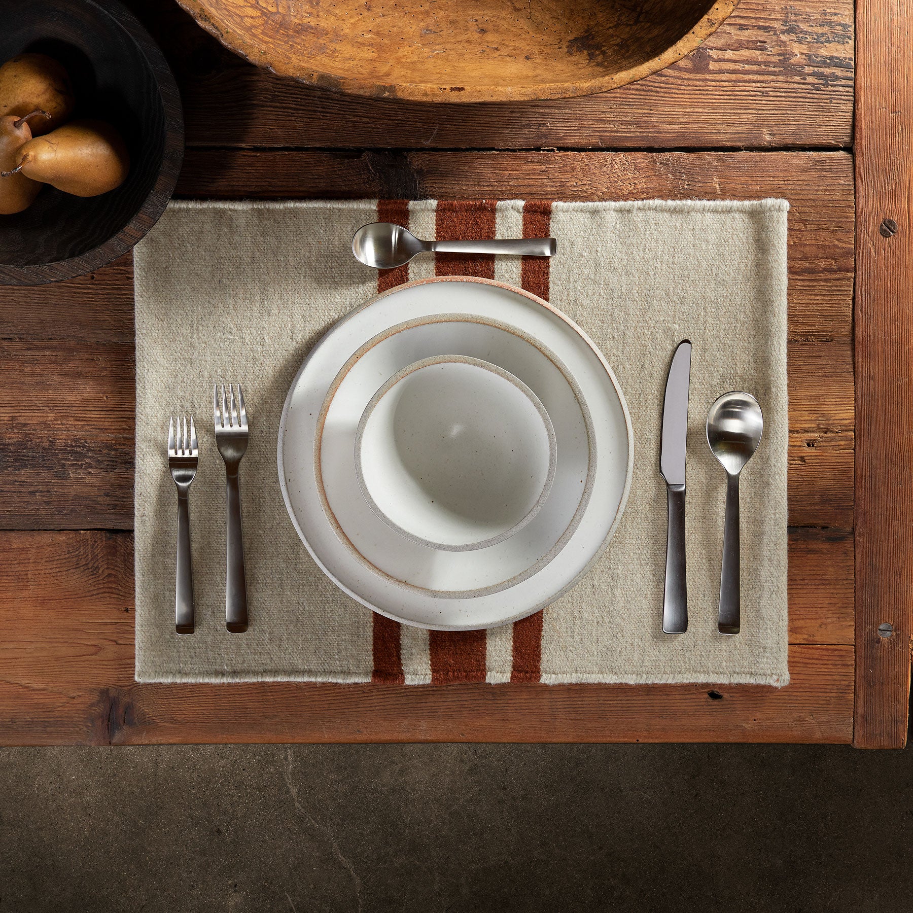 Premium Wool Striped Placemat Set - Soapstone & Beige - Elegant Table Setting for Dining Room, Kitchen, and Holiday Decor