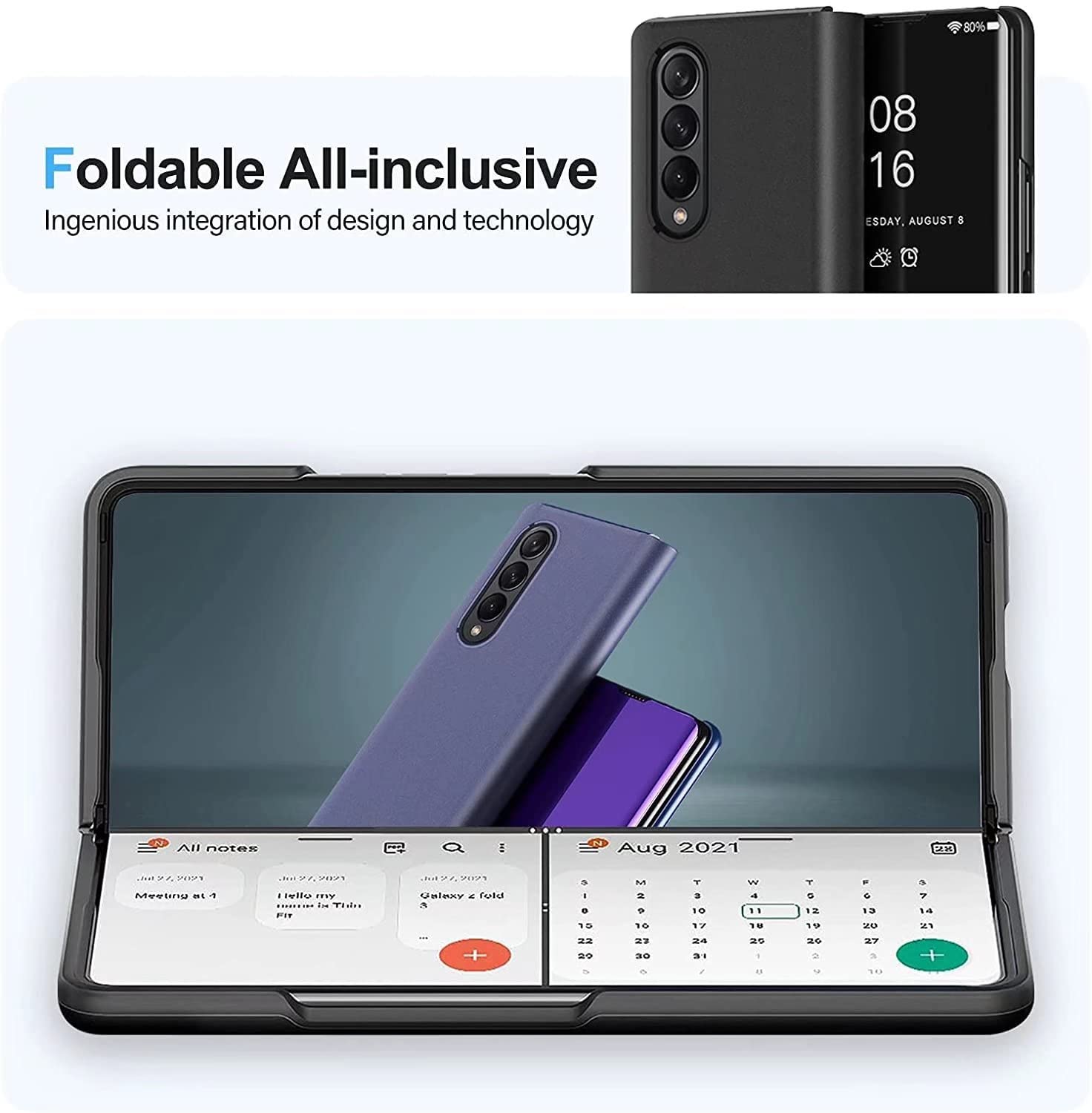 Premium Shockproof Vivo X Fold Phone Case - Mirror Flip Stand Cover with PC/PU Translucent Design | Durable Protection for Vivo X Fold | Perfect for Work, Travel & Everyday Use - Black