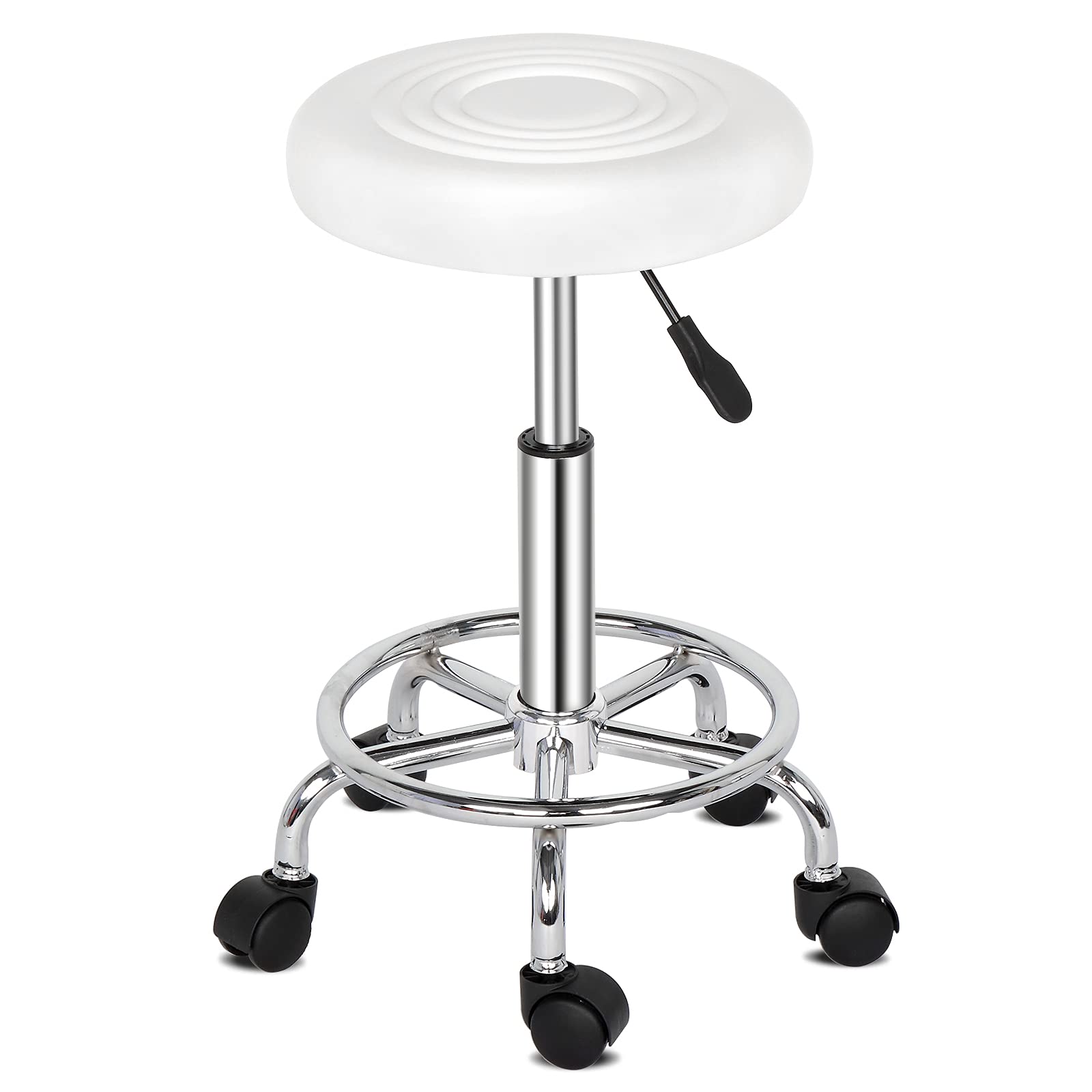 Upgraded Swivel Rolling Bar Stool with Liftable Seat - White Round Bar Stool with Decorative Lines - Perfect for Kitchen Islands, Home Bars & Modern Dining Areas
