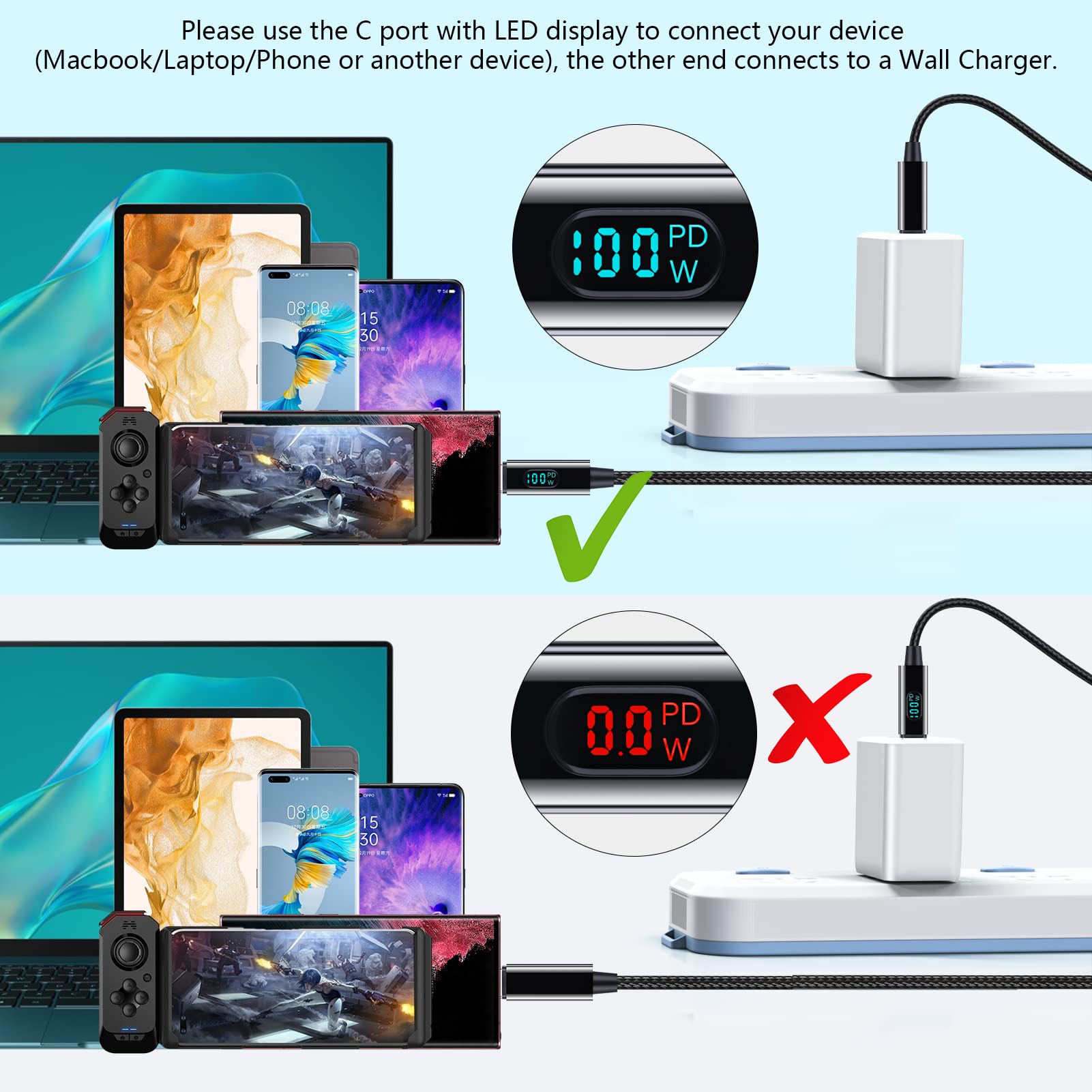 100W USB C to USB C Fast Charging Cable with LED Display - 5A PD Type C Charger for iPhone 16/16 Pro Max, iPad, MacBook, Switch, Kindle - Perfect for Home, Office & Travel (3.3ft)