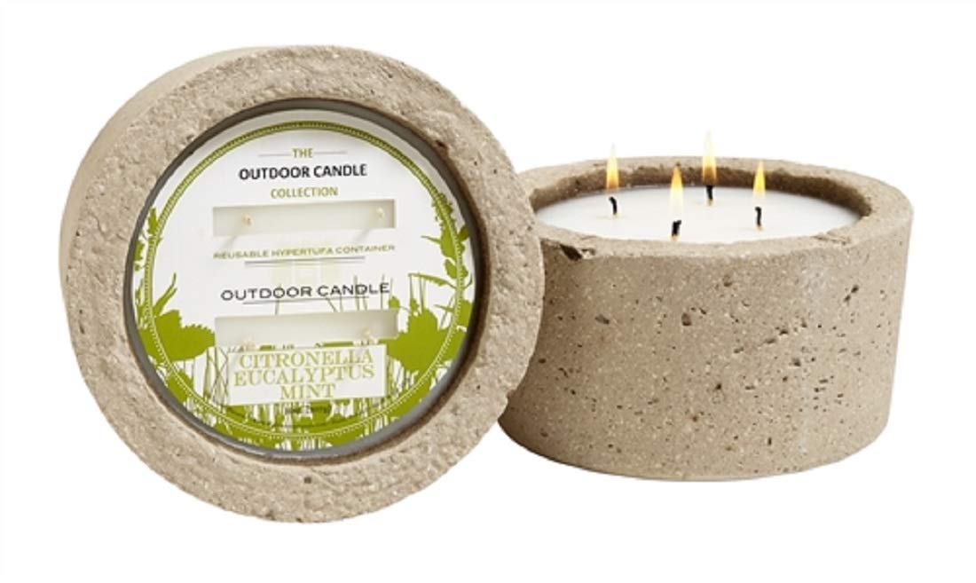 Hillhouse Naturals Eucalyptus Mint Scented Outdoor Candle in Hypertufa Pot - 32oz Large Jar Candle for Patio, Garden & Relaxation - Aromatherapy for Stress Relief & Outdoor Ambiance