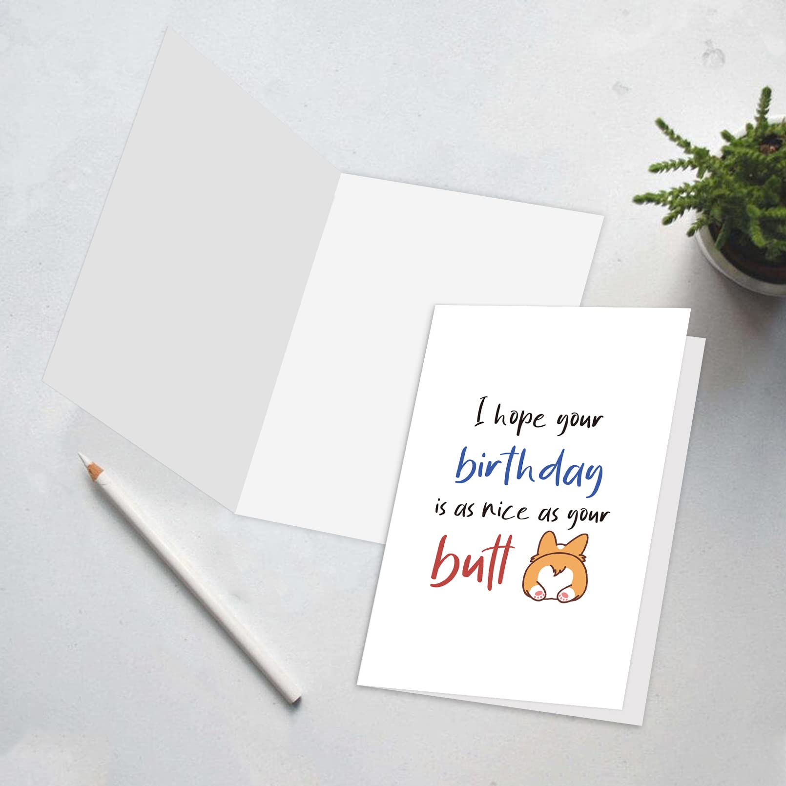 Funny Happy Birthday Card with Cute Corgi Butt - Cheeky Love Greeting Card for Husband, Wife, Him or Her | Perfect for Anniversaries, Valentine's Day & Special Occasions