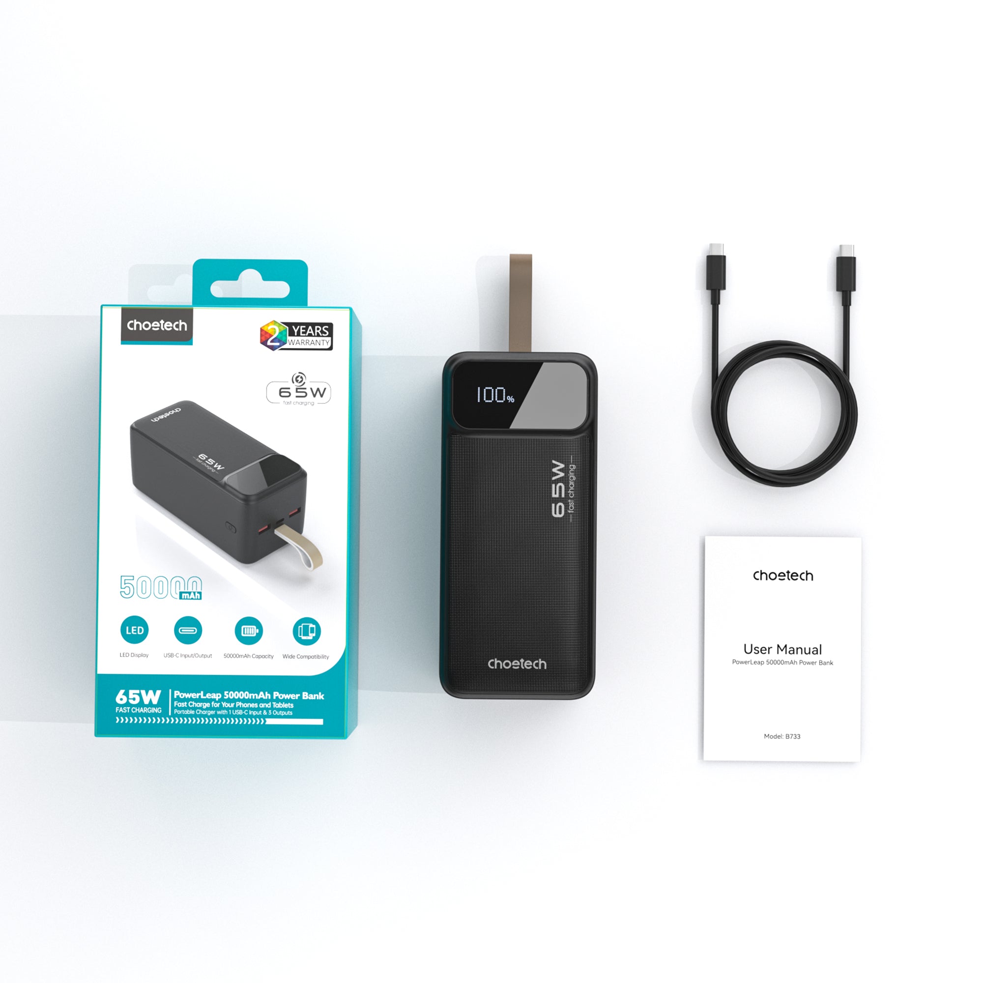 50000mAh Power Bank with 65W PD Fast Charging - USB C & Dual USB A Ports for iPhone, Samsung, Laptop | Portable Charger for Travel, Camping, Emergency Backup