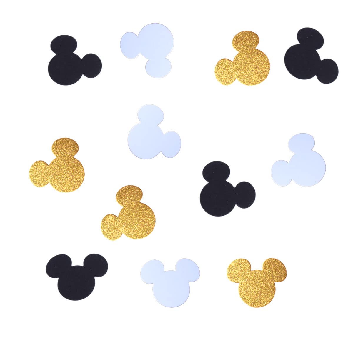 100-Piece 2-Inch Glitter Mickey & Minnie Head Confetti Set - Gold, Black, White - Baby Shower Decorations, First Birthday Party Supplies, Table Decor & Photo Booth Props for Disney Themed Celebrations