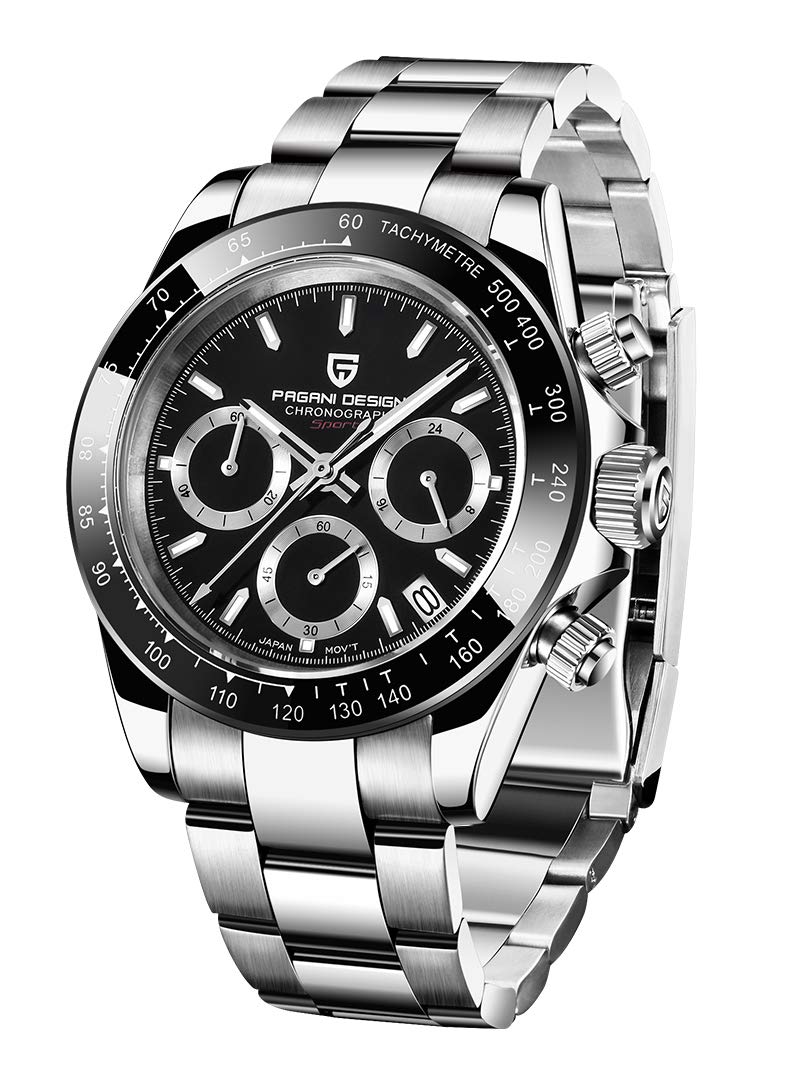 Pagani Men's Chronograph Watch - Japanese Movement, 100m Waterproof, Stainless Steel & Rubber Strap for Business & Casual Wear
