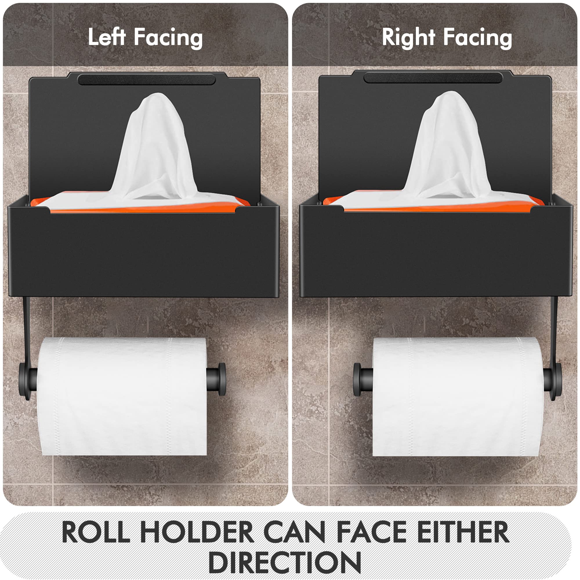 Matte Black Toilet Paper Holder with Storage Shelf - Wall Mount Bathroom Tissue Dispenser & Flushable Wipes Organizer - Space Saving Solution for Small Bathrooms, RVs and Powder Rooms
