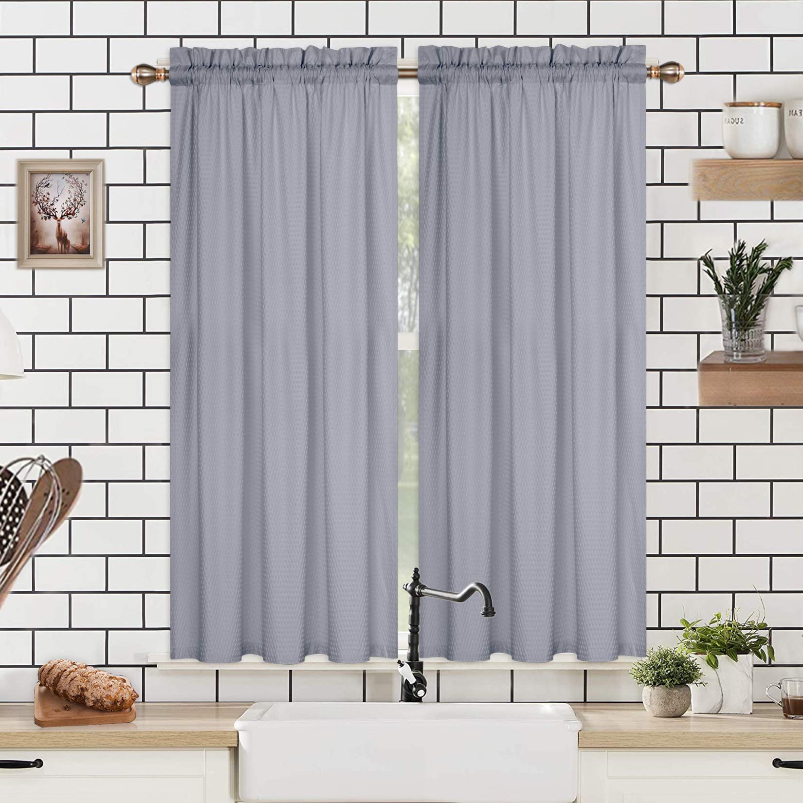 CAROMIO 45 Inch Cafe Curtains - Soft Embossed Microfiber Kitchen & Bathroom Window Curtains - Grey (30