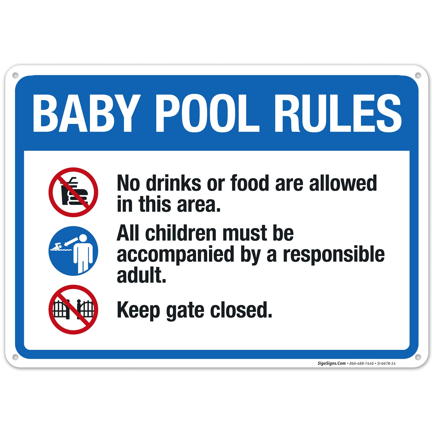 Baby Pool Rules Sign - 10x14 Inches Rust-Free .040 Aluminum Pool Sign, Fade Resistant for Indoor/Outdoor Use, Made in USA - Perfect for Backyard Pools, Community Centers & Swim Schools