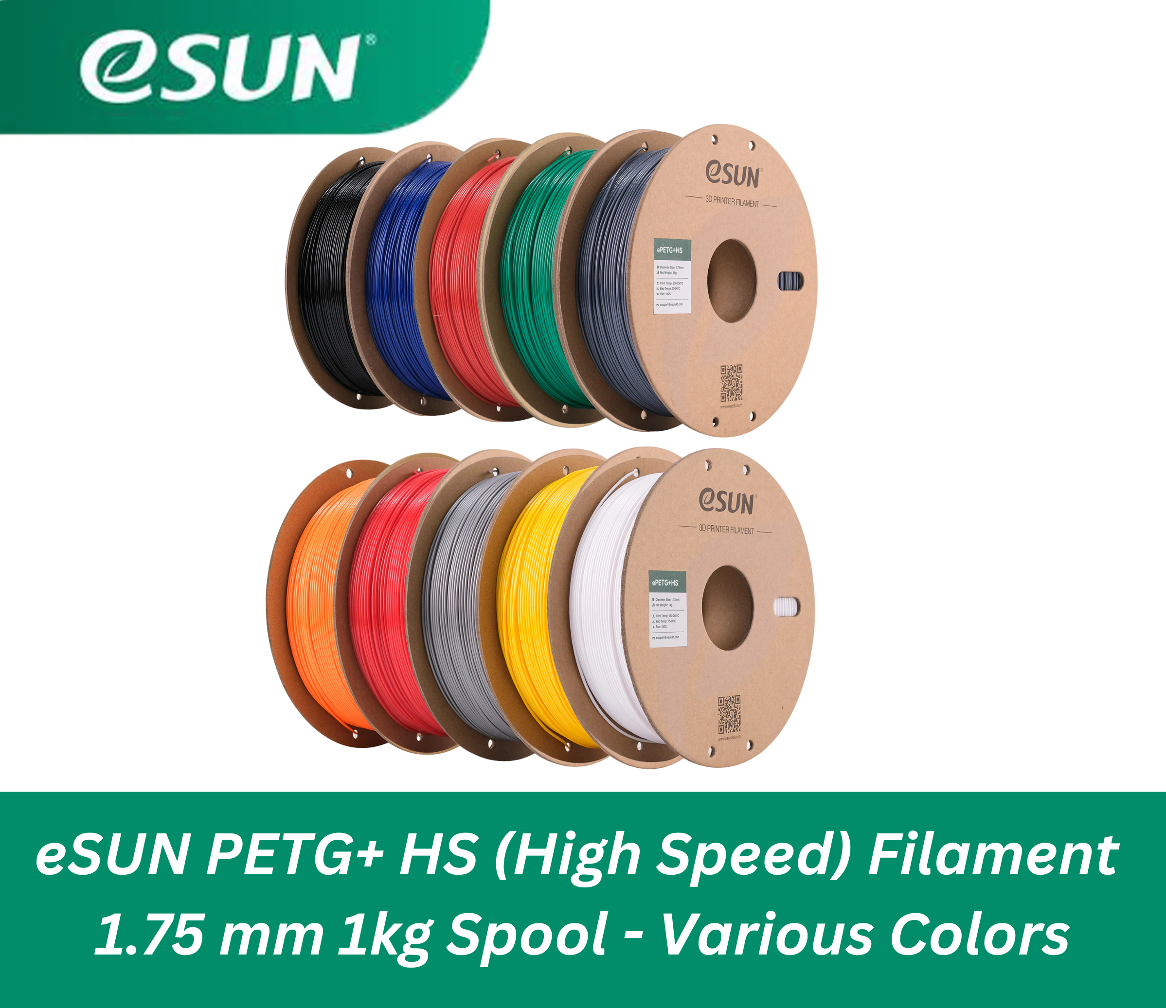 eSUN PETG+ HS (High Speed) 3D Printer Filament 1.75mm 1kg Spool - High Strength, Fast Printing, Multiple Colors for DIY Projects, Cosplay & Functional Prototypes