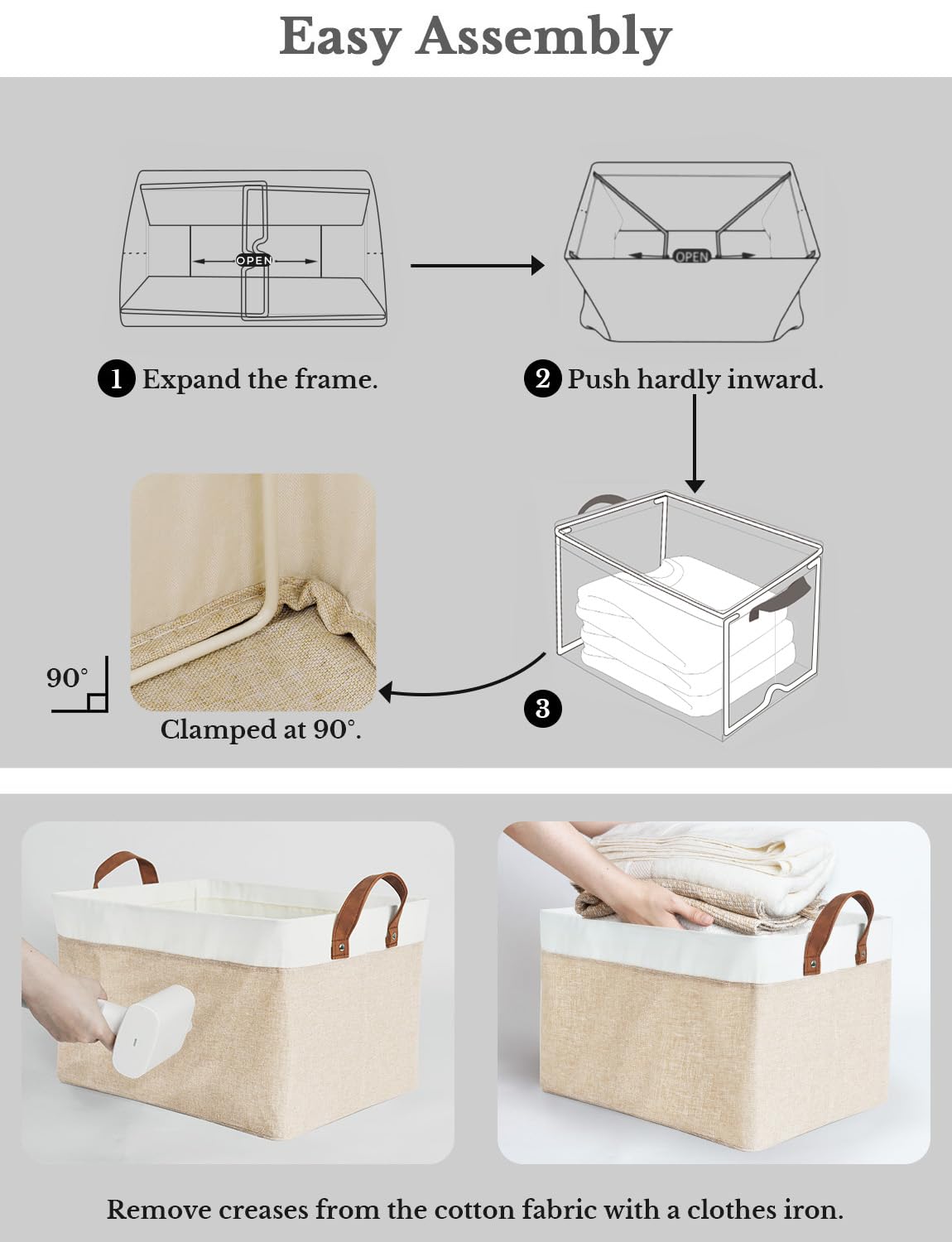 StorageWorks 2-Pack Large Fabric Storage Bins with Metal Frame & Handles - Closet Organizers for Shelves (Brown & White) | Perfect for Bedroom, Closet & Pantry Organization