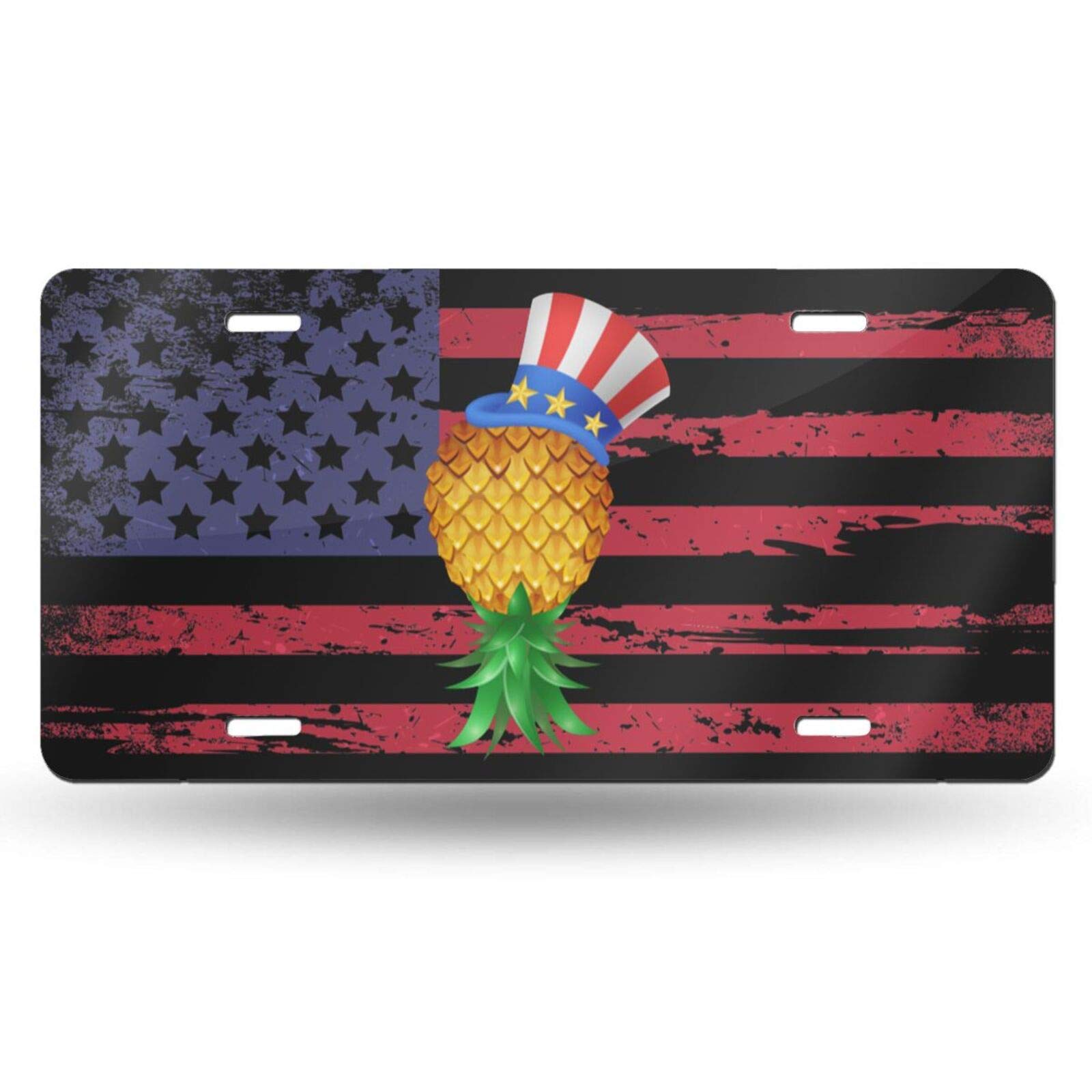 Custom Upside Down Pineapple Aluminum License Plate Frame - 6x12 Inch Car Tag Cover with 4 Holes - Durable & Weatherproof - Perfect for Beach Cars, Tropical Themed Vehicles & Pineapple Lovers