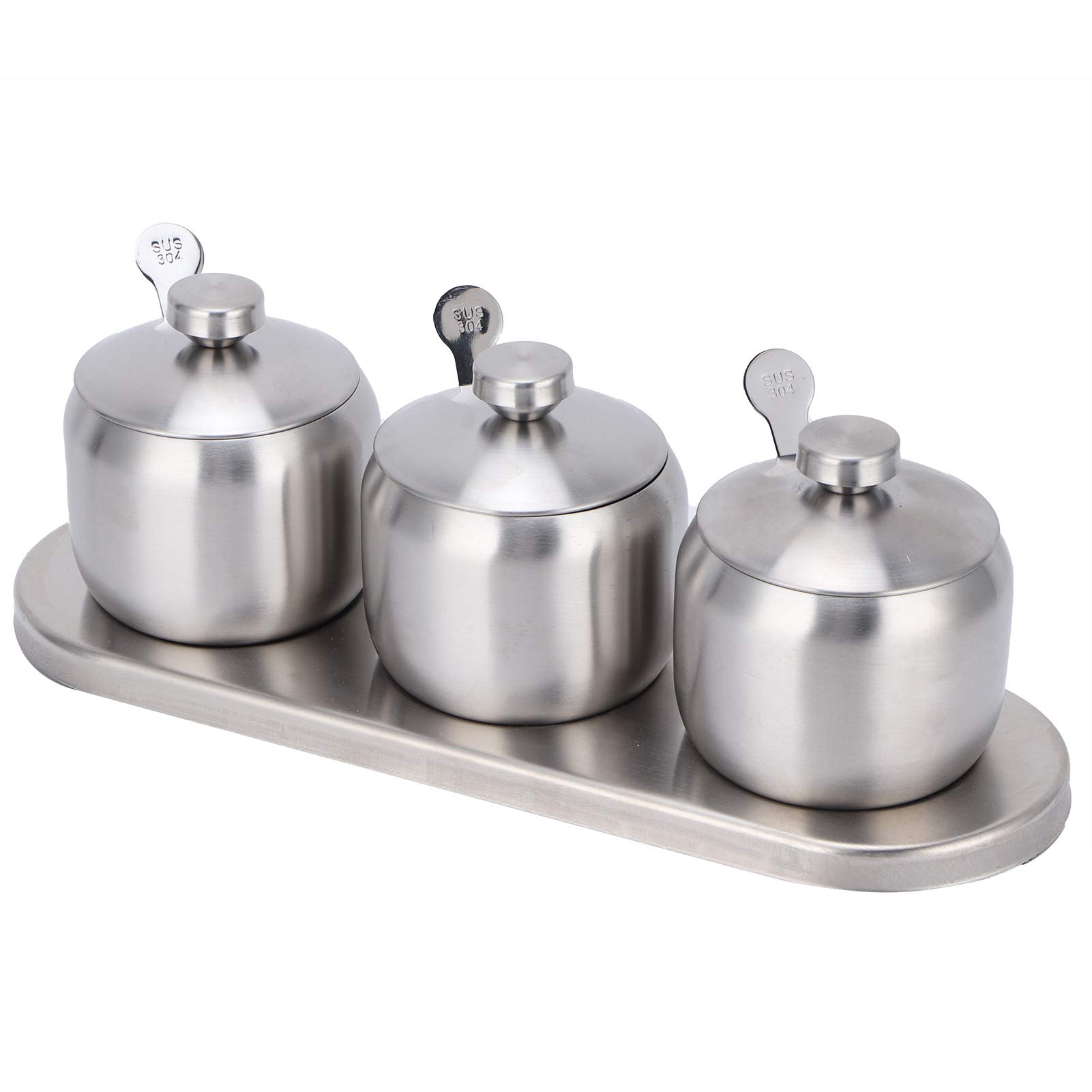 Premium 304 Stainless Steel Seasoning Set with Lids & Spoon - Durable Condiment Cups for Salt, Pepper, Spices - Perfect for Home, Restaurant & Kitchen Use | Great for Cooking, Baking & Tabletop Serving
