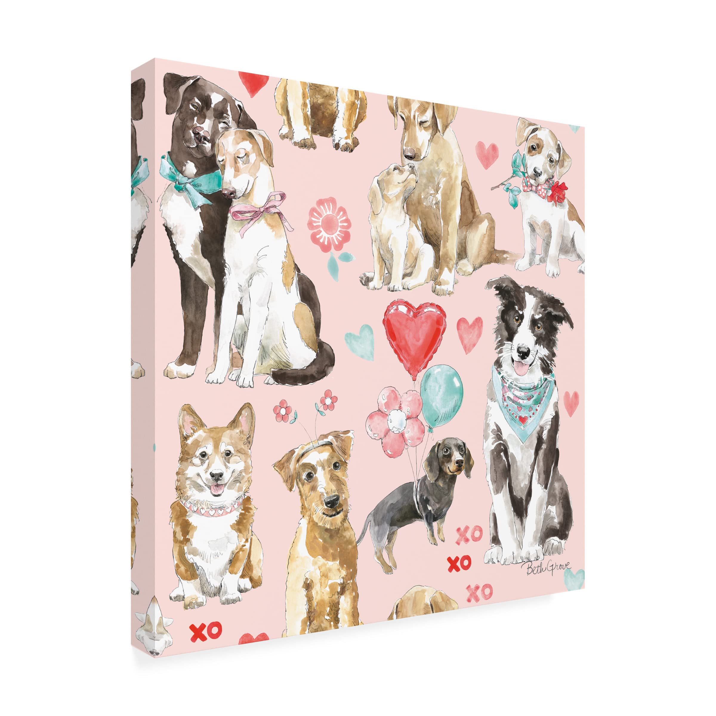Beth Grove 'Paws of Love Pattern IB' Canvas Wall Art - Handmade Dog Lover Home Decor for Living Room, Bedroom & Office