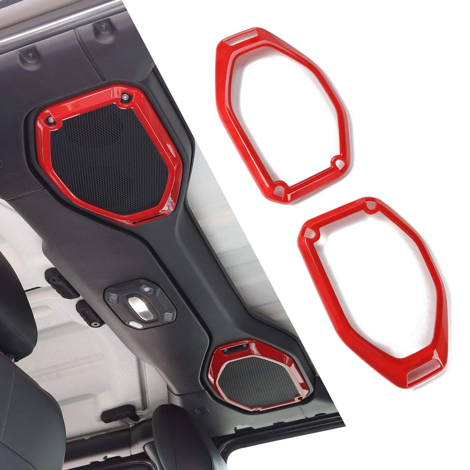 JeCar Red Top Speaker Frame Trim Cover for 2018-2023 Jeep Wrangler JL JLU & Gladiator JT - Interior Accessories Upgrade - Perfect for Off-Roading & Car Customization