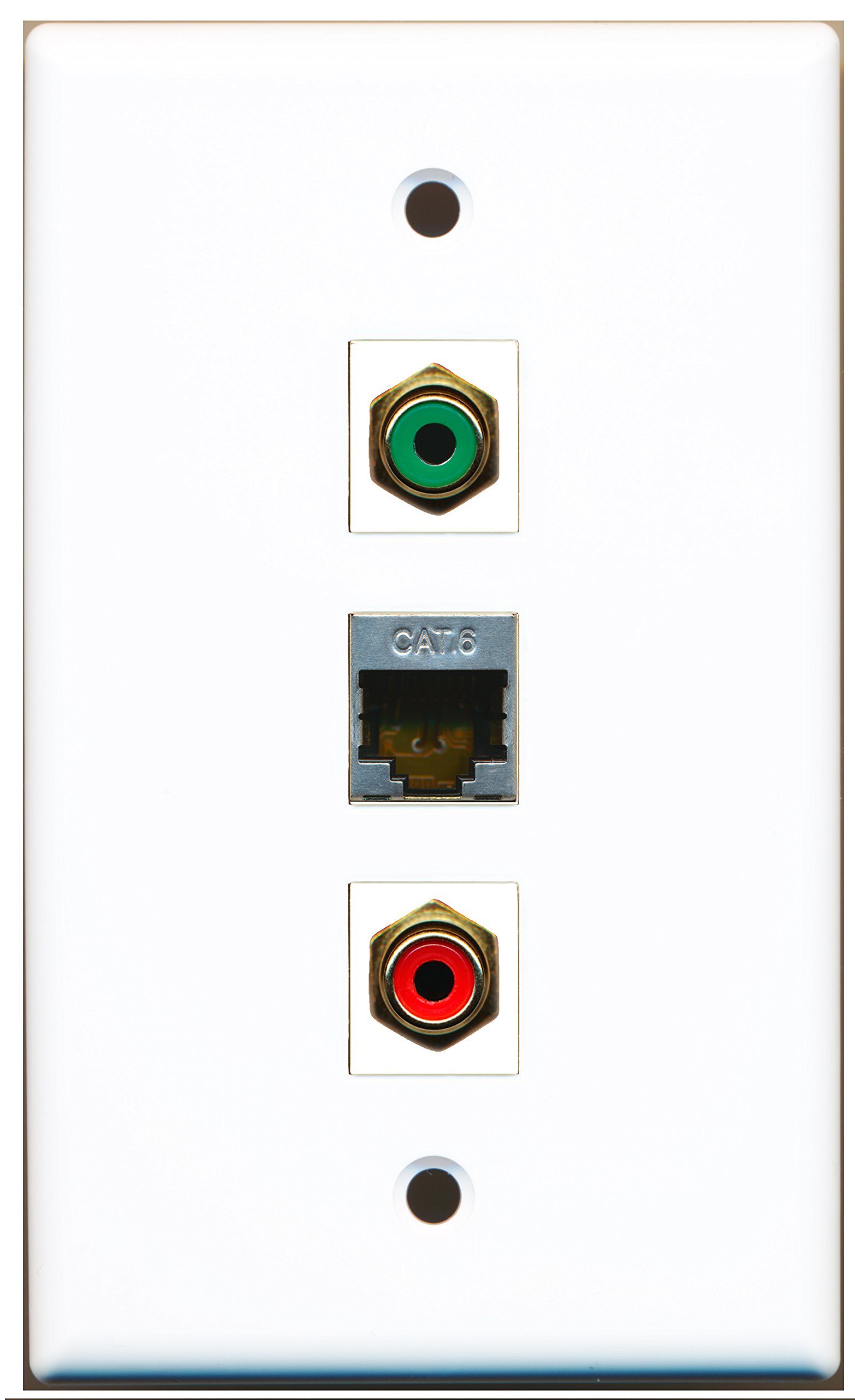 RiteAV 1-Port RCA Red, 1-Port RCA Green & Shielded Cat6 Ethernet Wall Plate - Home Theater & Office Networking Solution