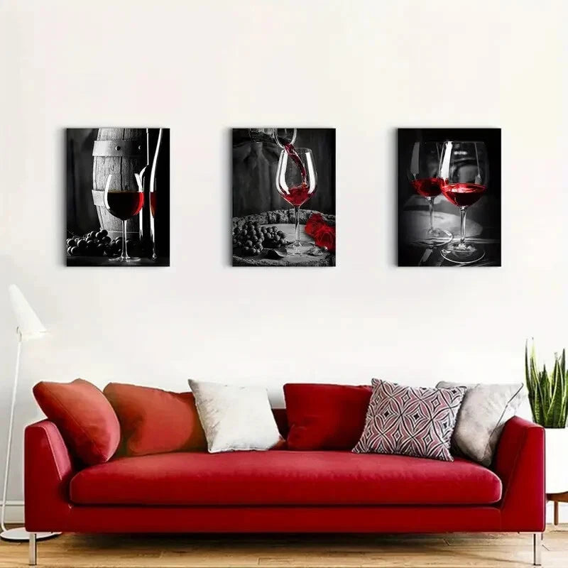 3-Piece Romantic Red Wine Goblets Metal Wall Art - Ready to Hang Home Decor for Dining Room, Kitchen & Bar - Perfect for Wine Lovers & Housewarming Gifts