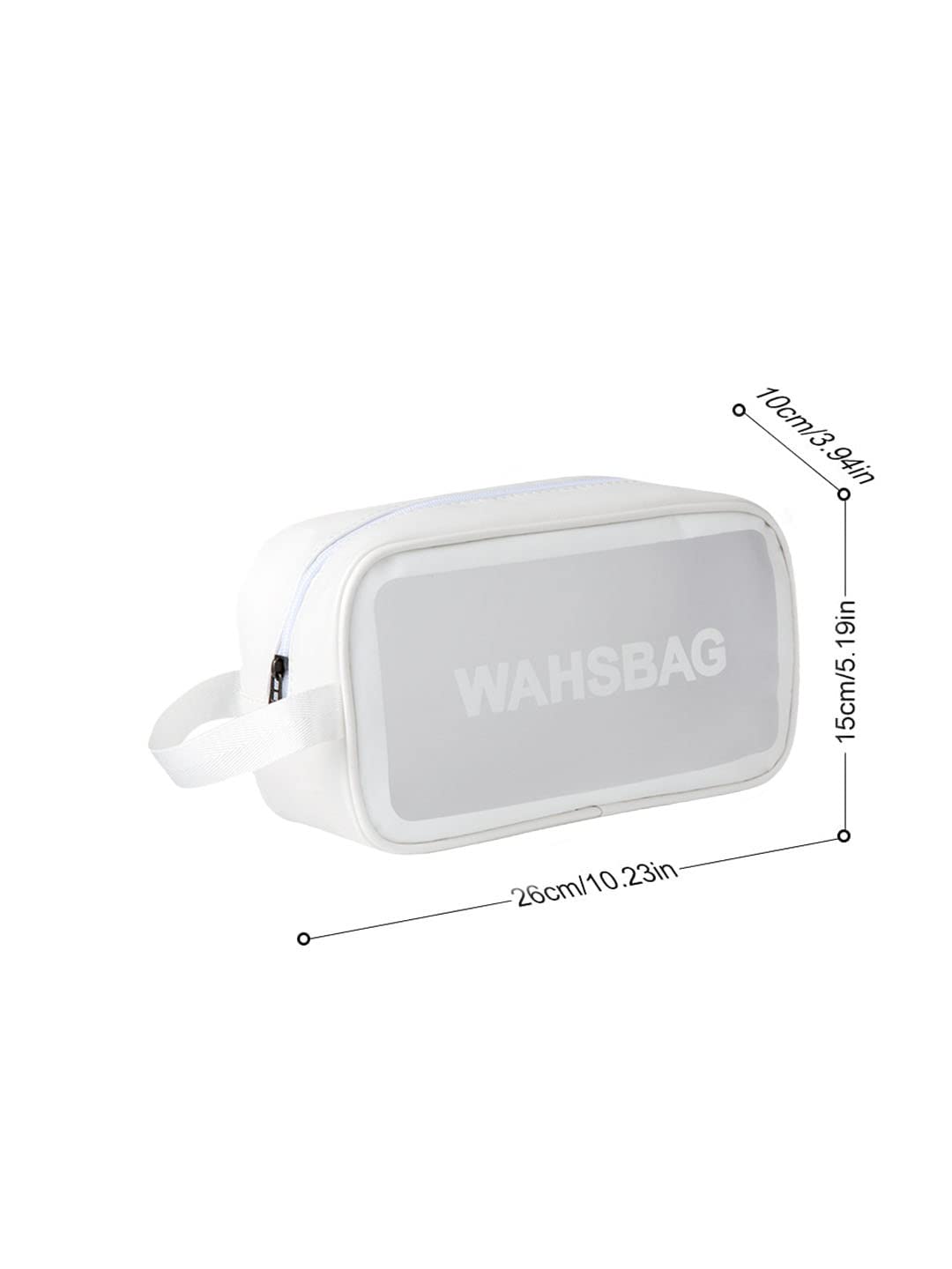 Amso Waterproof PVC Cosmetic Bag - Travel Makeup Organizer for Brushes & Toiletry Essentials, Portable Zippered Makeup Pouch for Women (White, Medium) | Perfect for Home, Gym, Vacation & Daily Use