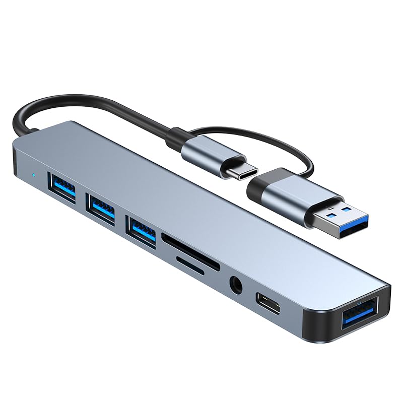 7-in-1 USB C Hub with 4 USB Ports, USB-C Port, TF/SD Card Reader & Audio Output - Compatible with MacBook, iPad Pro, Dell, HP Laptops & Phones - Perfect for Office Work, Travel & Home Use