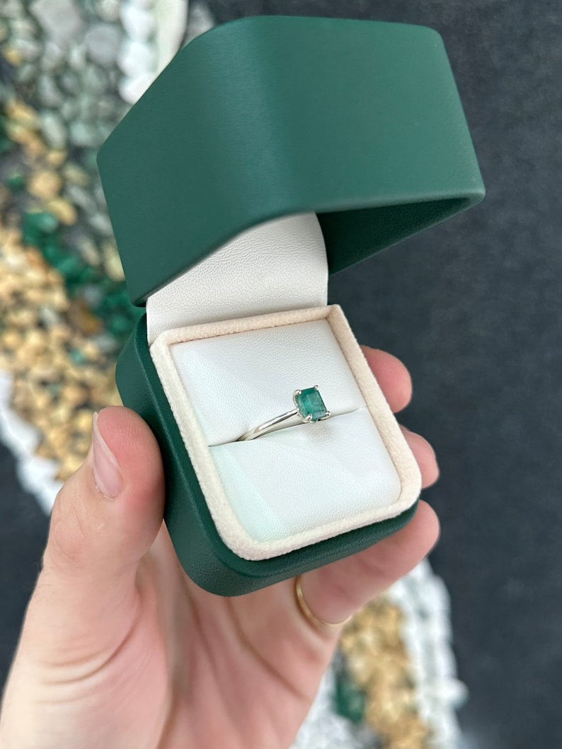 1.0ct Lush Dark Green Emerald Cut Solitaire Ring - 925 Sterling Silver Engagement Ring for Women, Perfect for Anniversary, Proposal & Special Occasions