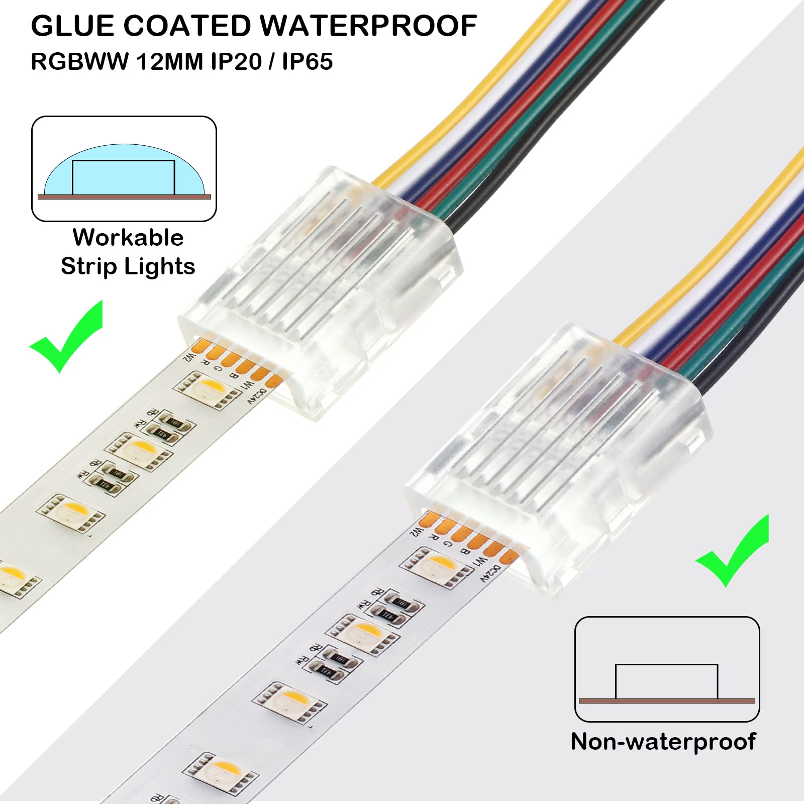 10 Pack Solderless LED Strip Connectors - Transparent Track Lighting Connectors for 16.4ft LED Strip Lights Extension, Speaker & Electrical Systems - Perfect for Home Theater, Kitchen Under Cabinet & DIY Lighting Projects