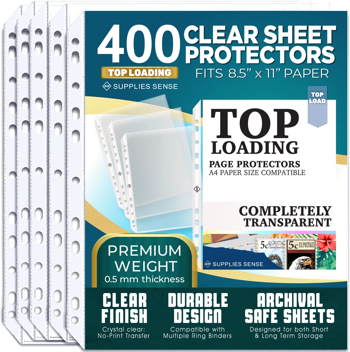 400 Clear Plastic Sheet Protectors for 3 Ring Binder - 8.5 x 11 Inch Premium Page Sleeves for Paper & Documents - Perfect for School, Office & Home Organization