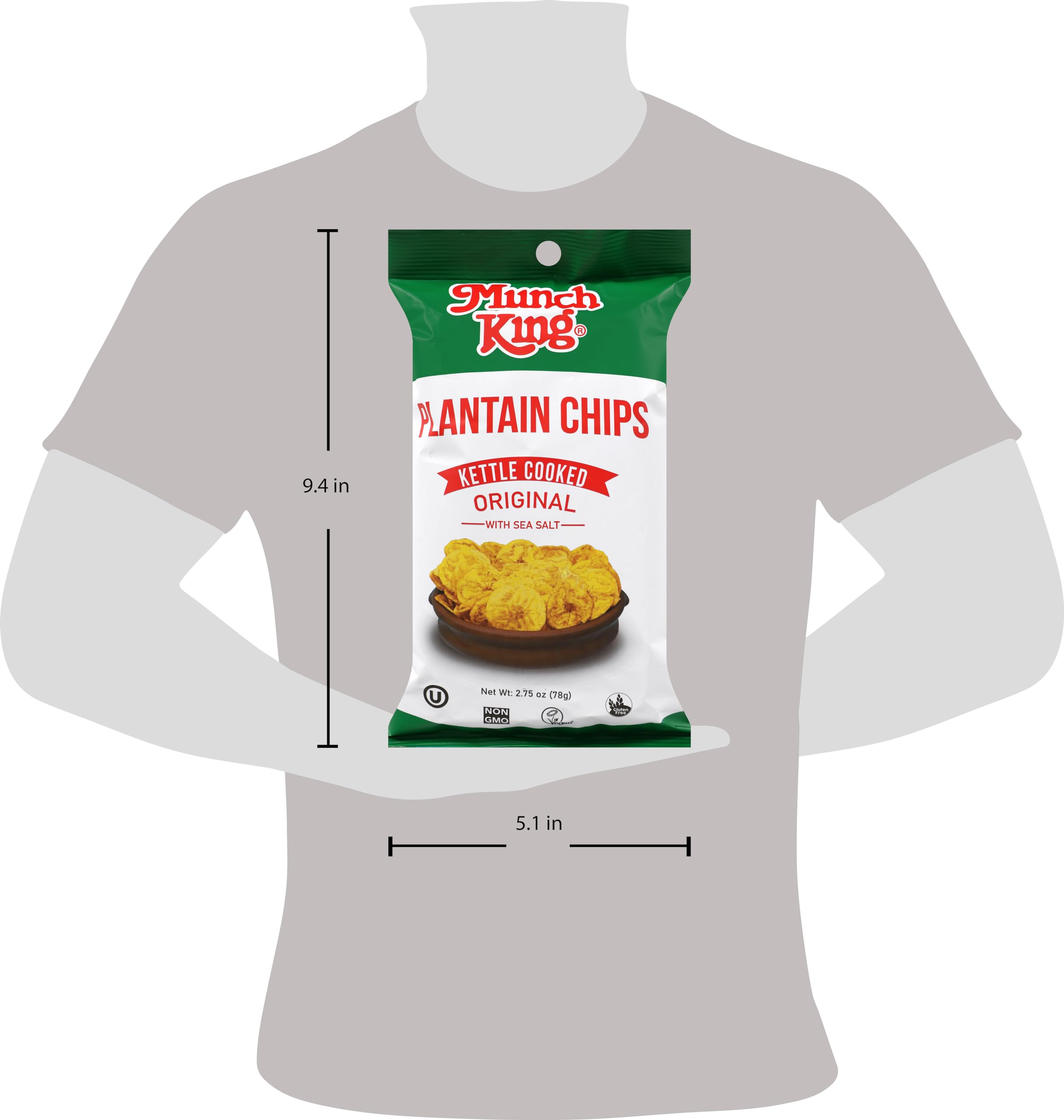Munch King Plantain Chips - Gluten Free, Non-GMO, Vegan Snacks - 2.75 oz Bags (Pack of 6) - Perfect for School Lunches, Office Snacks & On-the-Go Energy