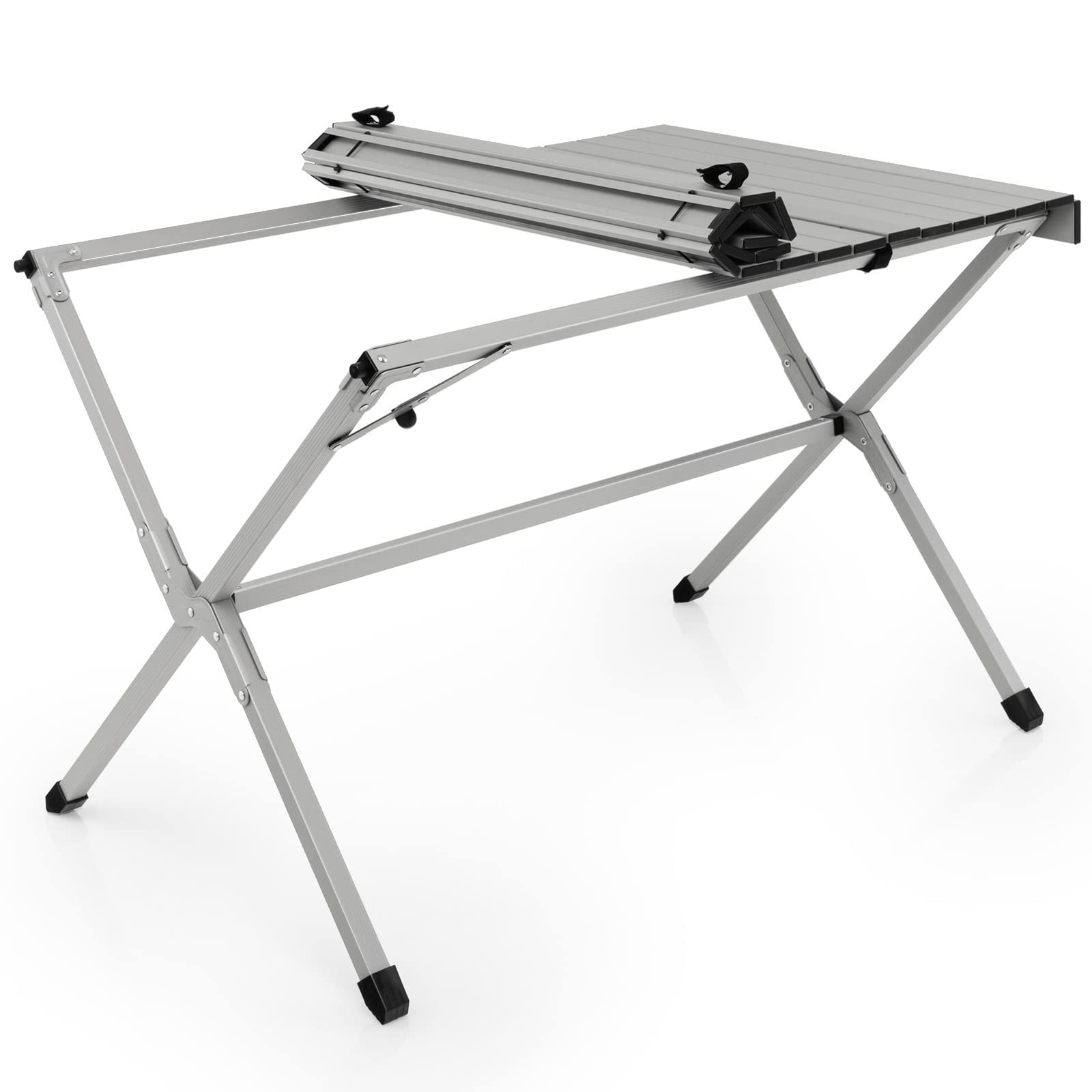 Giantex Folding Camping Table for 6-8 People, Portable Roll Up Picnic Table with Carry Bag - Lightweight Aluminum Outdoor Dining Table for BBQ, Grill, Travel, Beach, Backyard (110cm) - Perfect for Camping Trips, Tailgating & Outdoor Parties