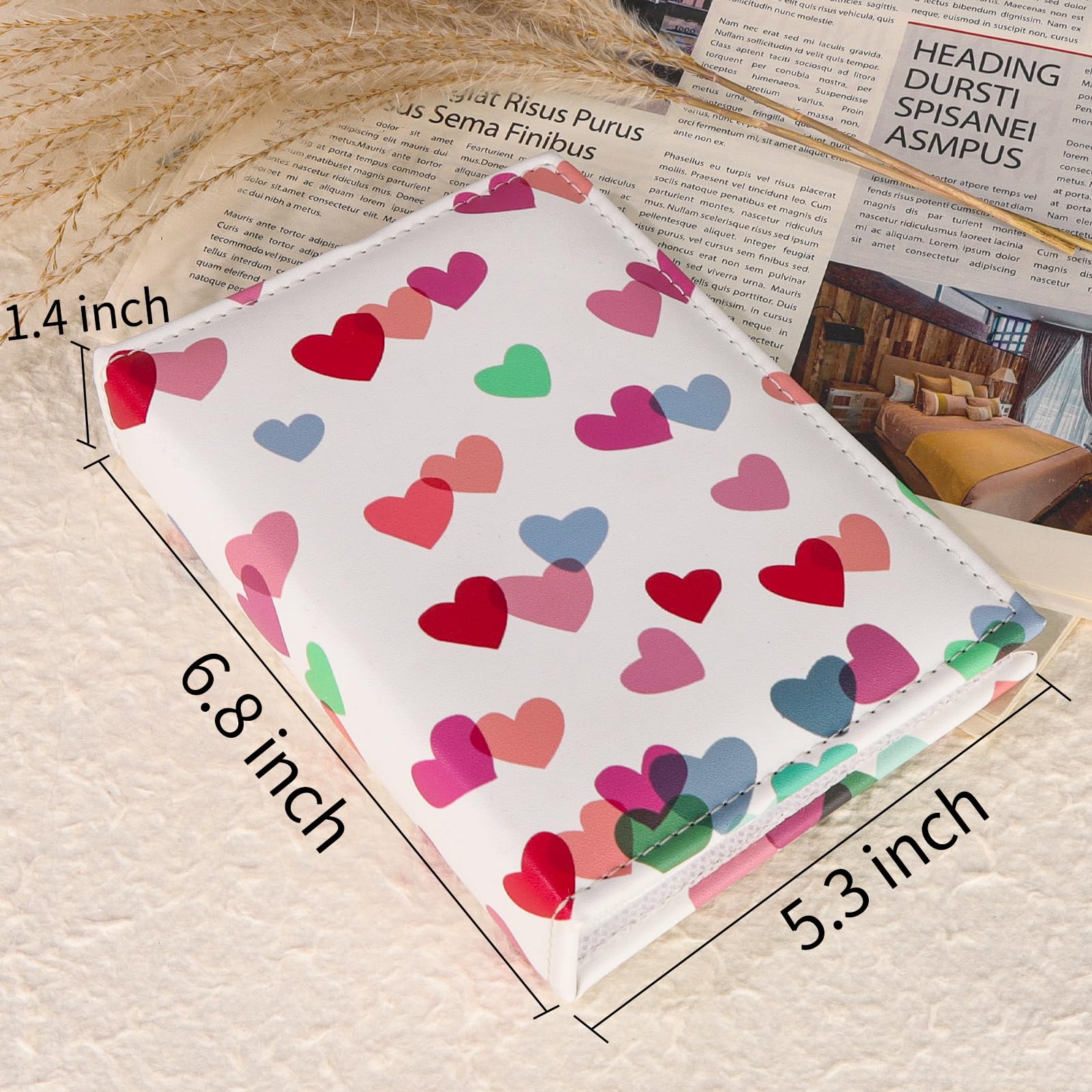 4x6 Photo Album - 52 Photo Capacity Mini Wallet Album with Vegan Leather Cover, Portable Family Wedding Travel Scrapbook for Girls (Hearts Design) | Perfect for Preserving Memories, Gifts & Travel Keepsakes