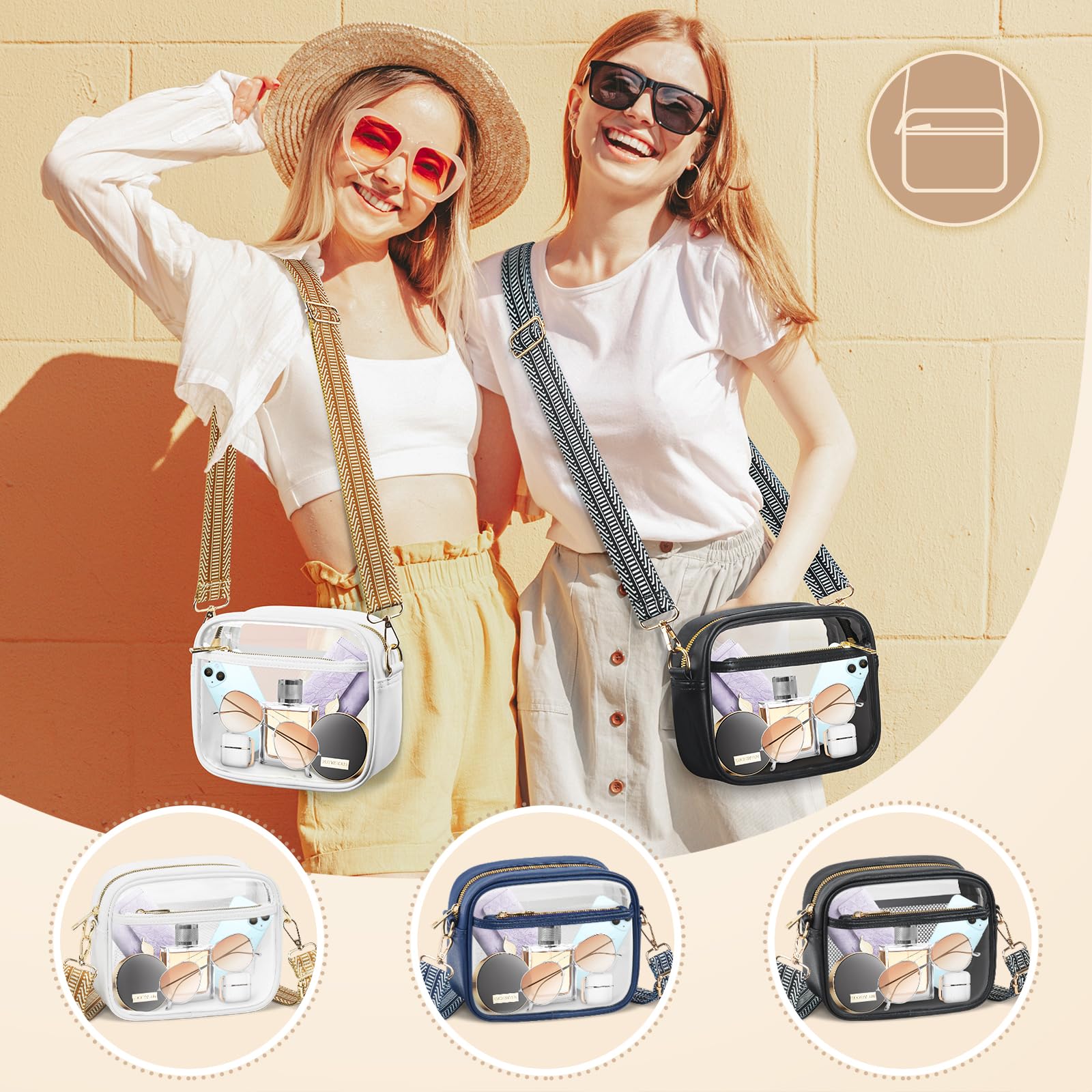 MOMSIV Clear Stadium Bag - Approved Clear Purse for Concerts, Sports & Events - Adjustable Strap Clear Tote for Women & Men - Perfect for NFL Games, Music Festivals & Theme Parks