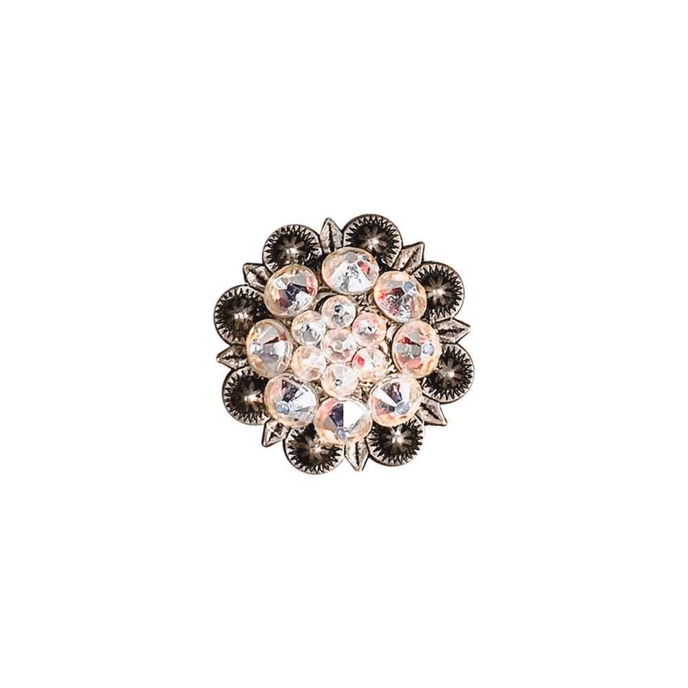 Antique Silver 1.25 Inch European Crystal Concho Belt Buckle - Western Style Accessory for Cowboy Boots, Jeans & Leather Crafts