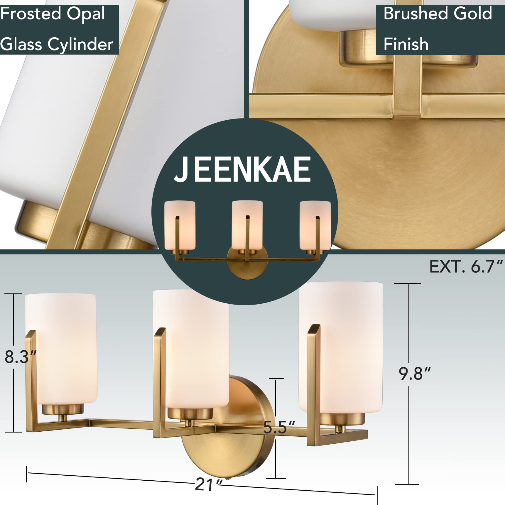 3-Light Bathroom Vanity Lighting - Modern Farmhouse Gold Wall Sconce with Opal Glass Shades, Elegant Mirror Lights for Bathroom Decor (Gold Finish) | Perfect for Bathroom, Powder Room, and Dressing Room Lighting