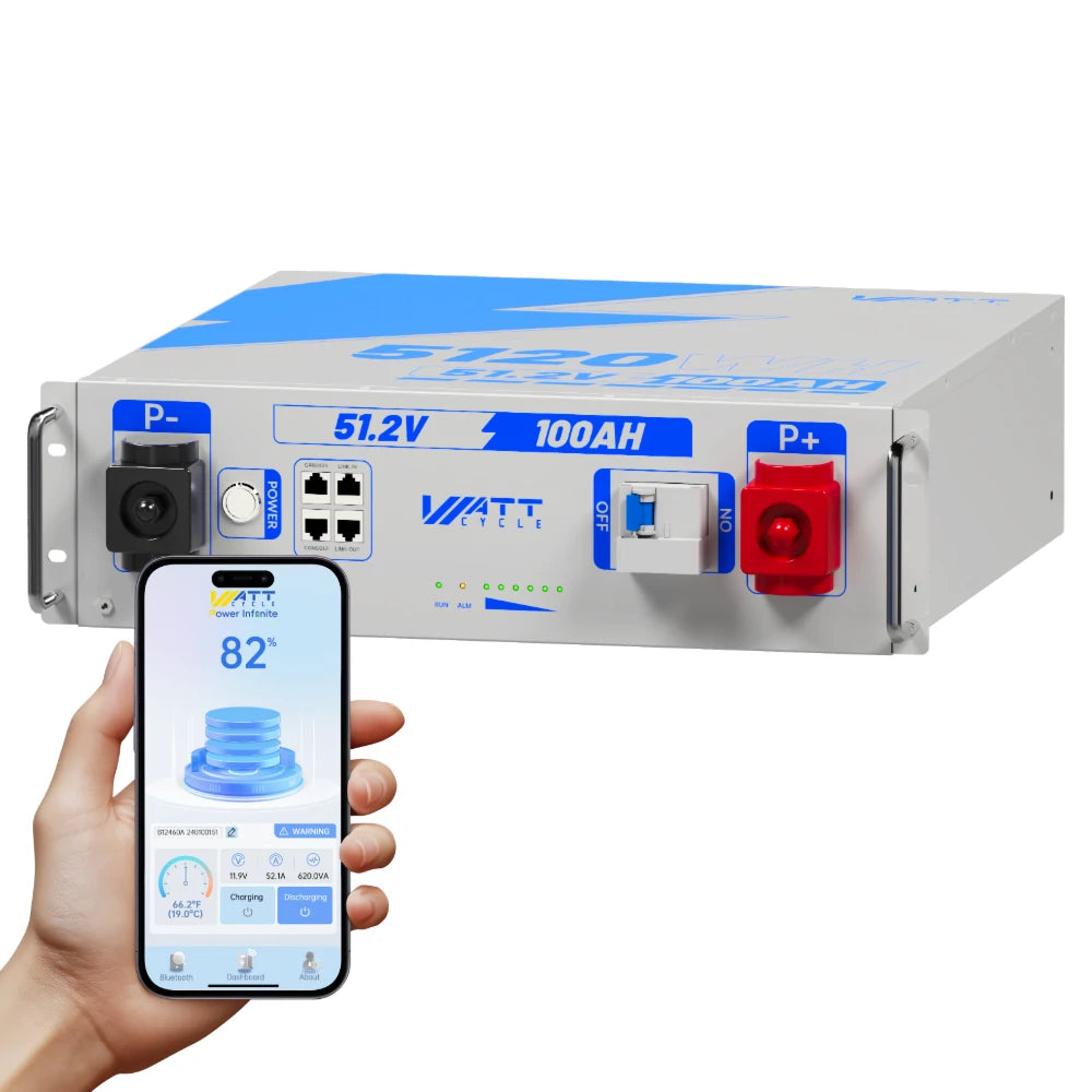 48V (51.2V) 100Ah 3U Server Rack LiFePO4 Battery with Bluetooth Kit - High Capacity Solar Energy Storage for Home & RV Use