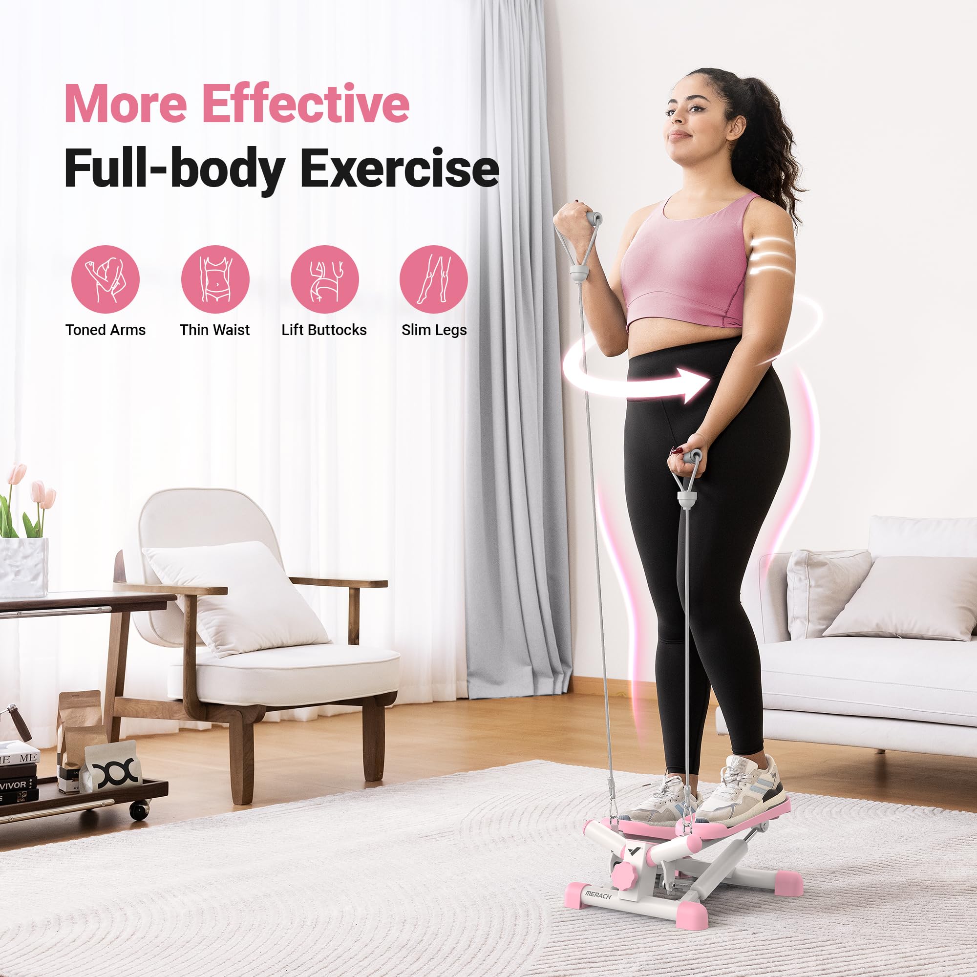 MERACH Mini Stepper with Resistance Bands - 330LBS Capacity Twist Stepper for Cardio, Full Body Workout at Home | Portable Stair Stepper for Small Spaces, Office & Apartment Fitness