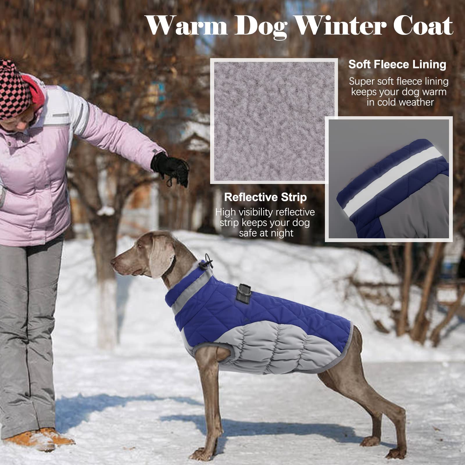 Lelepet Warm Dog Winter Coat - Windproof Waterproof Turtleneck Fleece Jacket with Zipper for Small, Medium & Large Dogs | Cold Weather Protection for Outdoor Walks & Winter Adventures