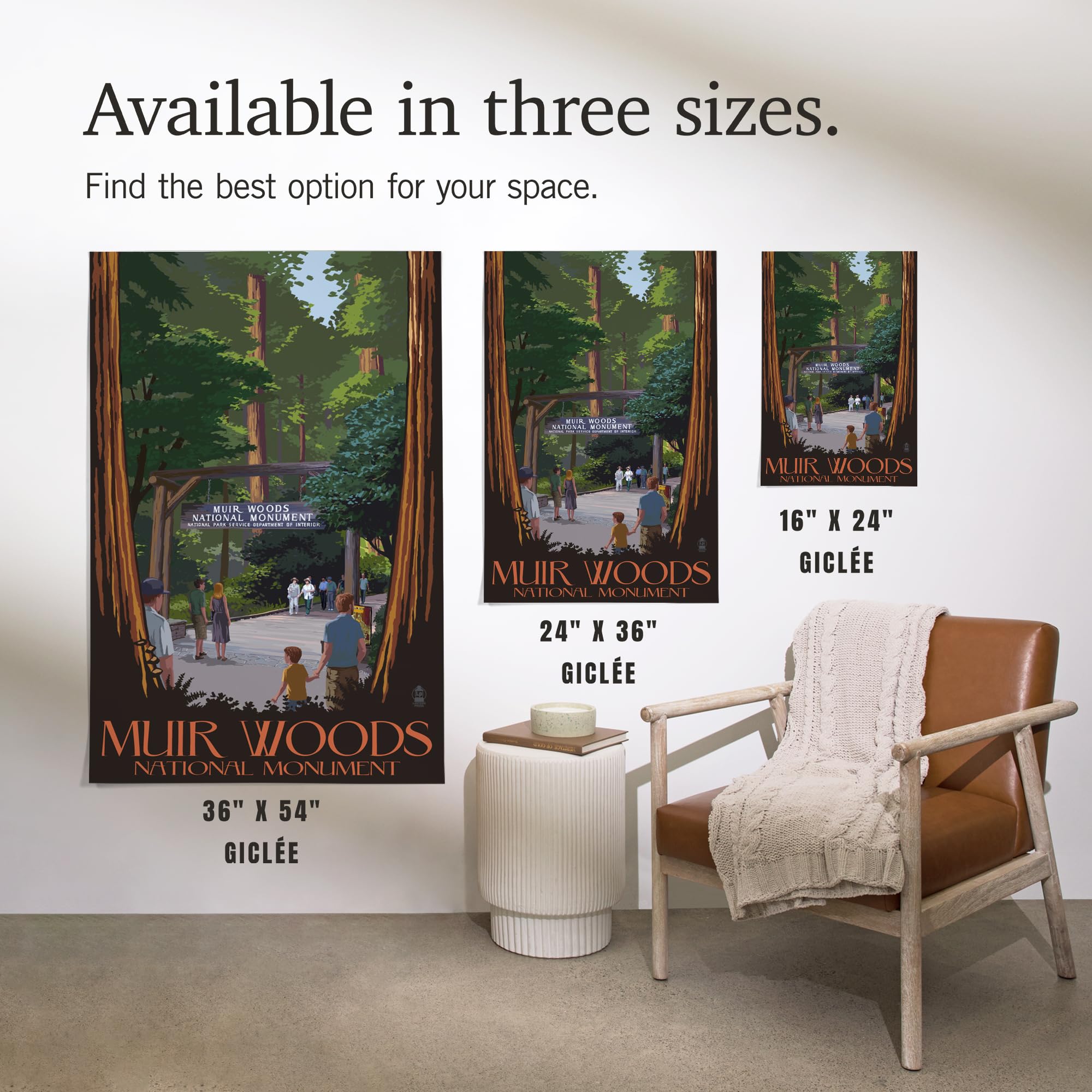 Lantern Press 16x24 Inch Giclee Art Print - Muir Woods National Monument California Entrance - Wall Decor for Living Room, Office & Home
