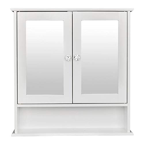 White Double Door Wall Mounted Mirror Cabinet - Bathroom Vanity Storage Shelf with Adjustable Shelves for Makeup, Toiletries & Organizing Essentials | Perfect for Small Bathrooms, Bedrooms & Dressing Areas