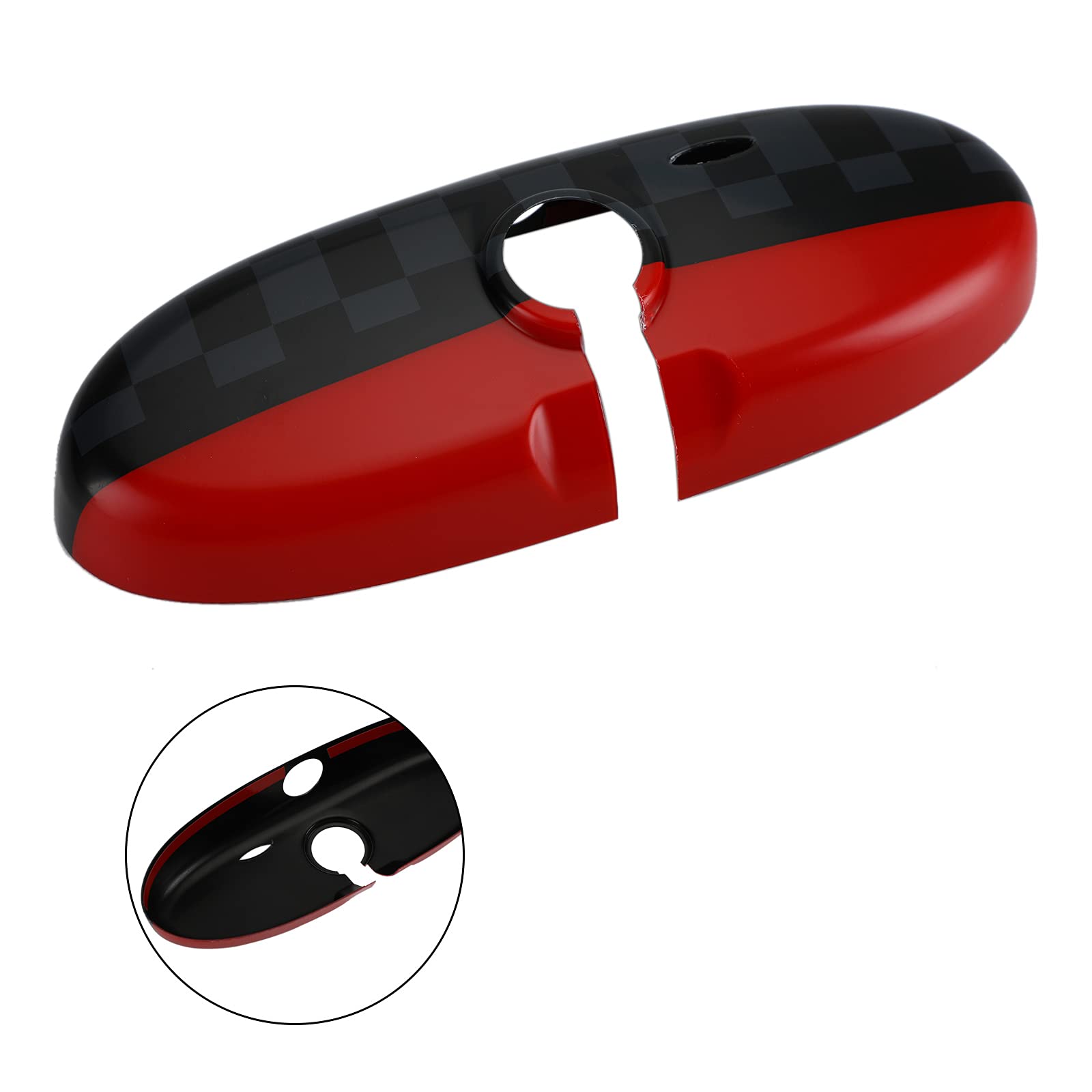 Black & Grey Checkered Red Rear View Mirror Covers for BMW MINI Cooper R55 R56 R57 - Side Mirror Protectors for Enhanced Style & Protection (Perfect for Car Enthusiasts & Customization)